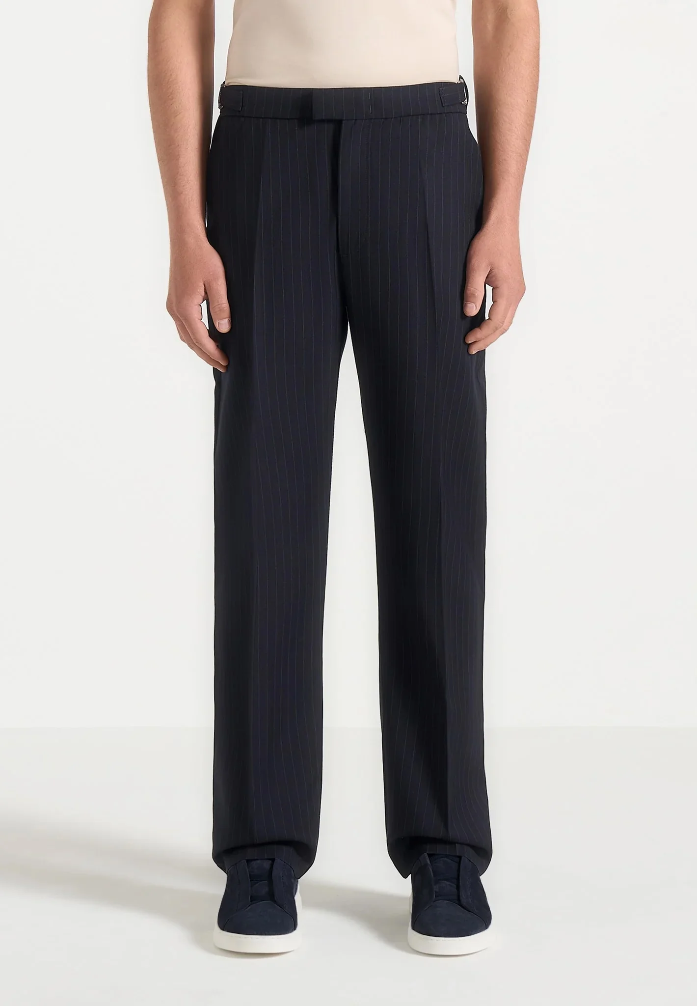 Joseph - Regular Fit Pinstripe Tailored Trousers - Navy - Image 4