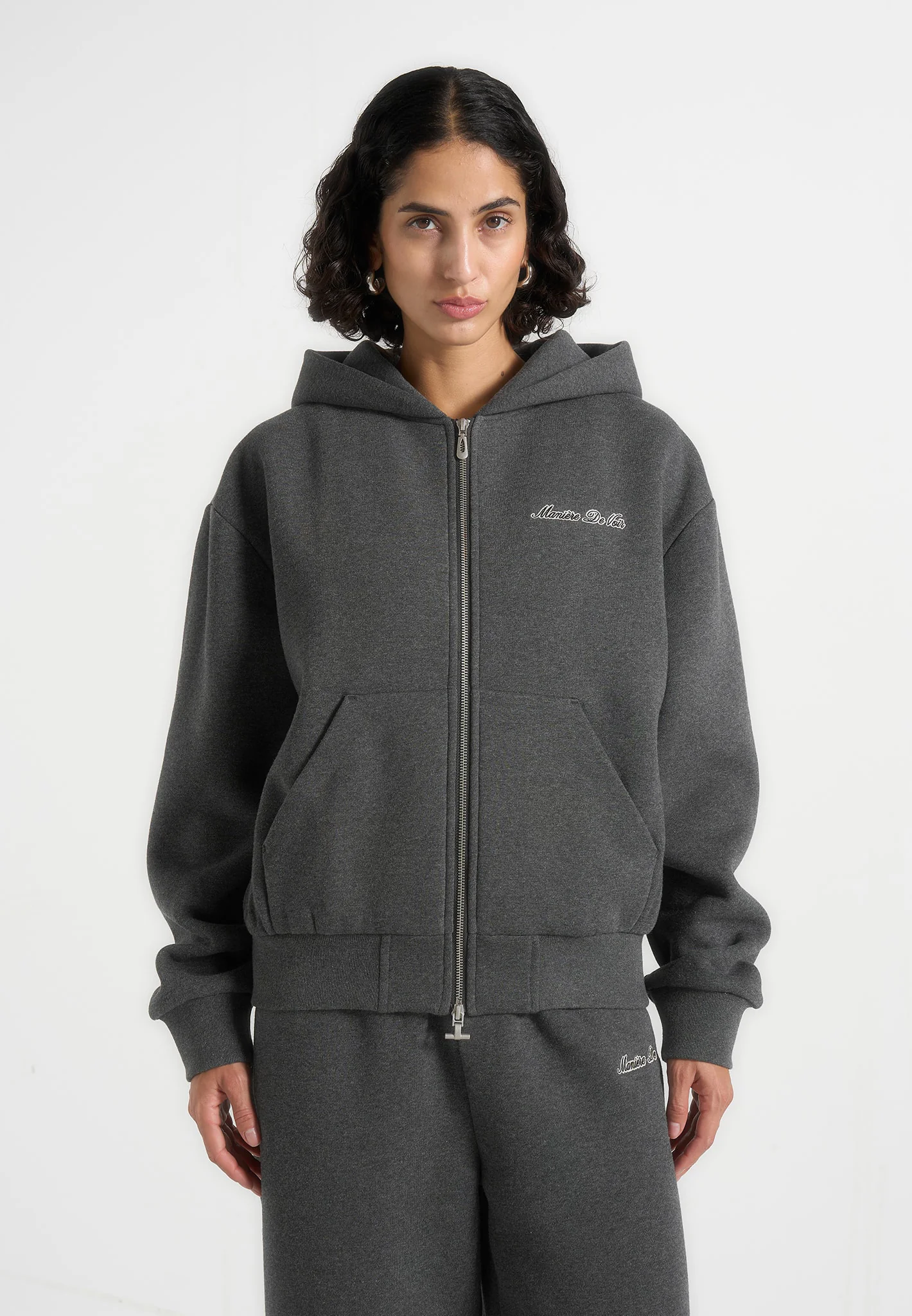 JS002 - Unisex Signature Relaxed Fit Zip Hoodie - Charcoal Grey - Image 10