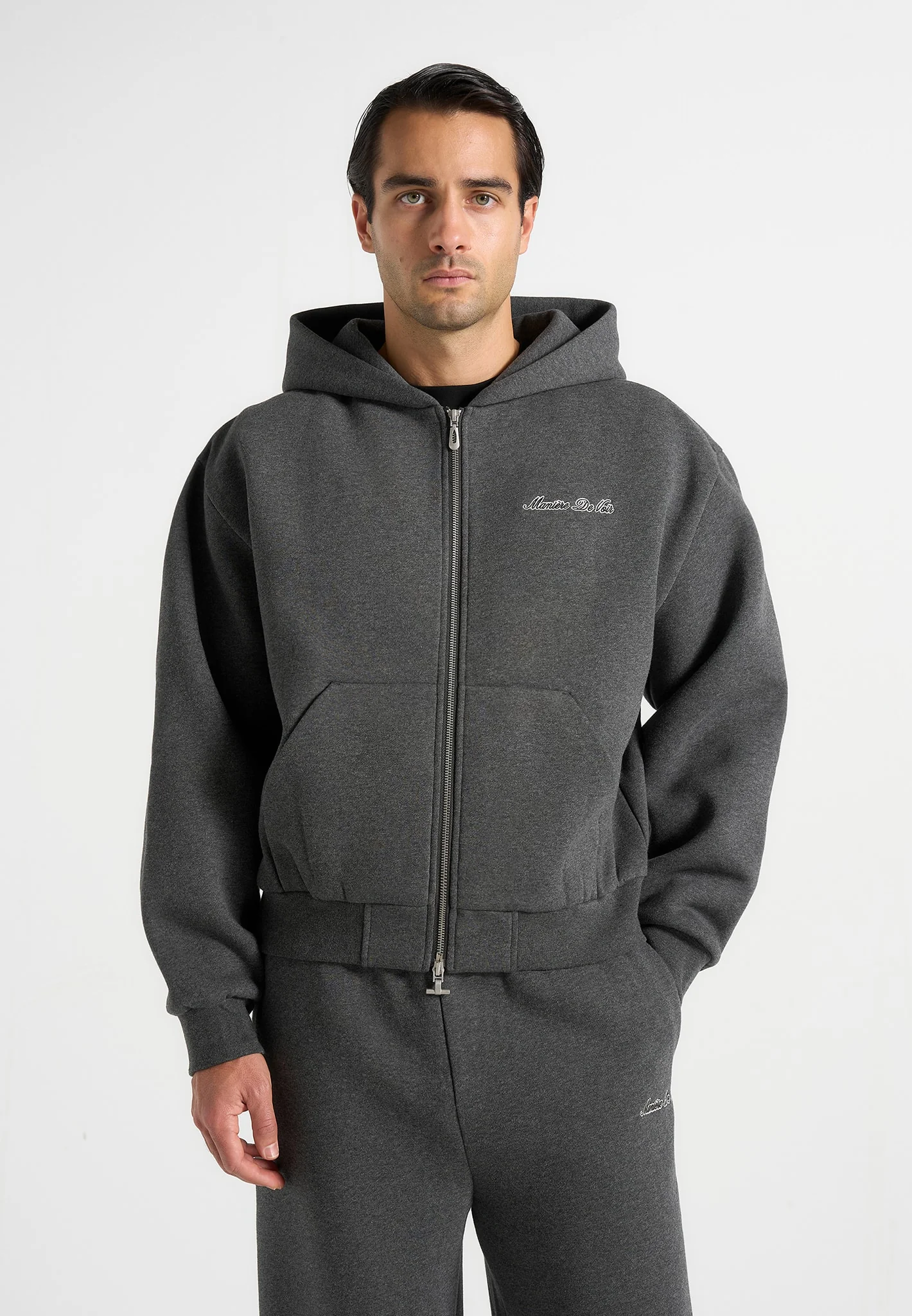 JS002 - Unisex Signature Relaxed Fit Zip Hoodie - Charcoal Grey - Image 11
