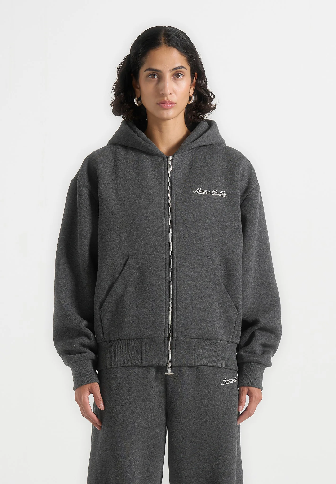 JS002 - Unisex Signature Relaxed Fit Zip Hoodie - Charcoal Grey - Image 4