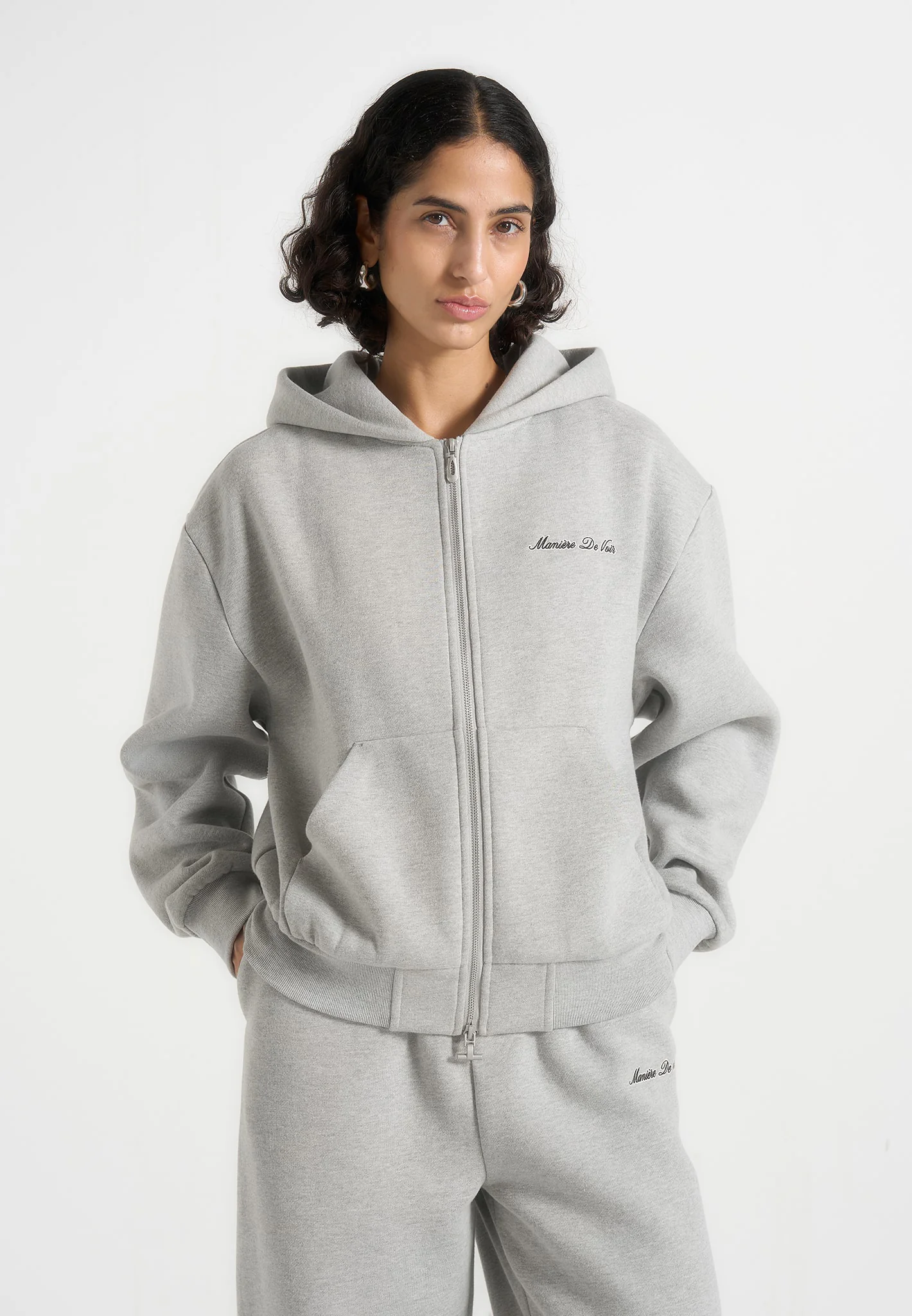 JS002 - Unisex Signature Relaxed Fit Zip Hoodie - Marl Grey - Image 10