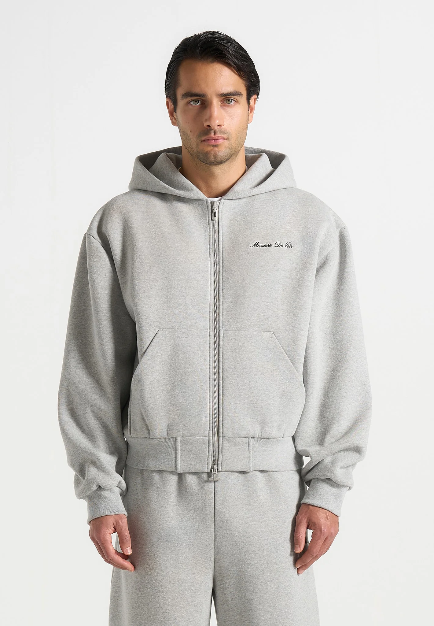 JS002 - Unisex Signature Relaxed Fit Zip Hoodie - Marl Grey - Image 5