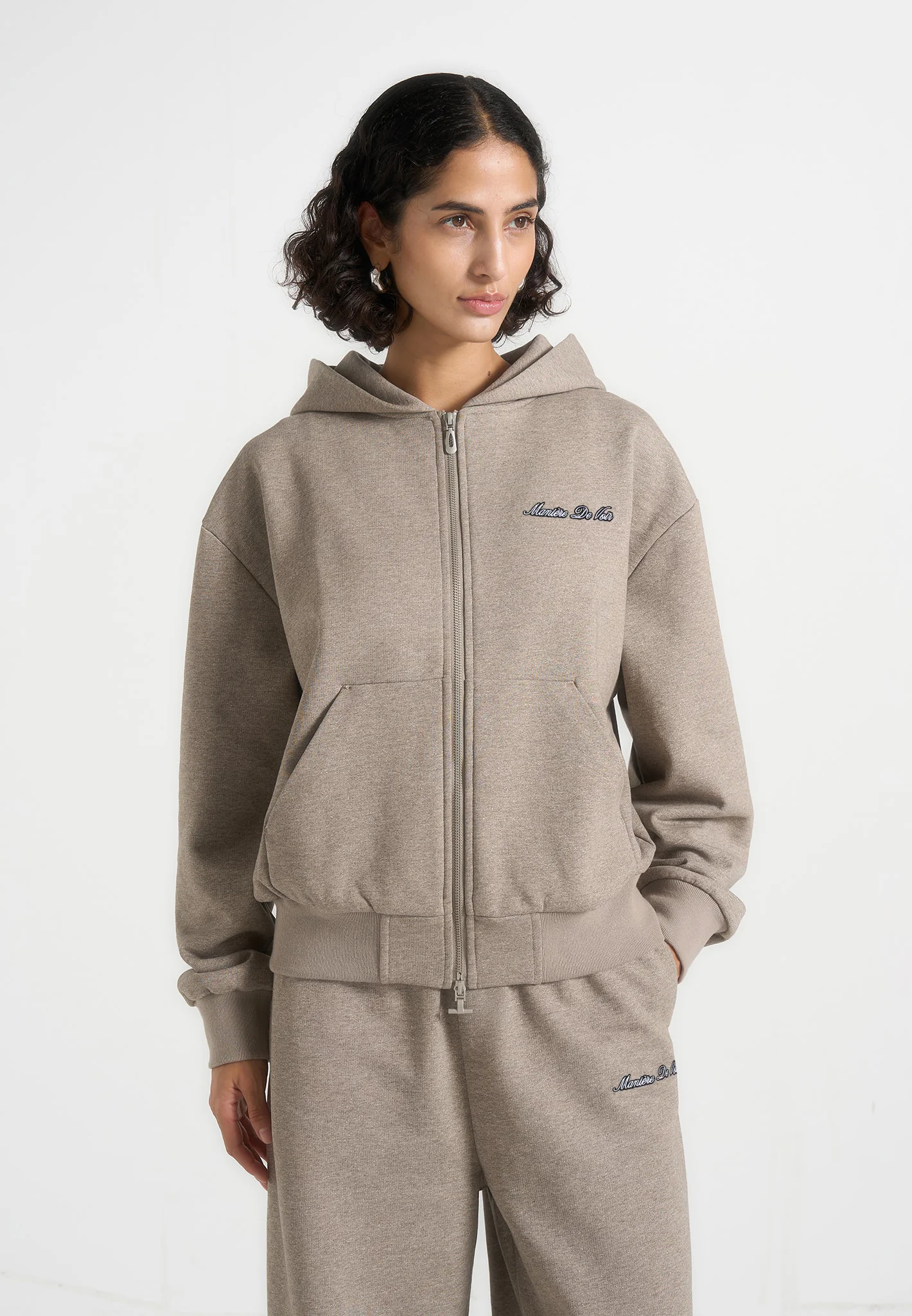 JS002 - Unisex Signature Relaxed Fit Zip Hoodie - Taupe - Image 4