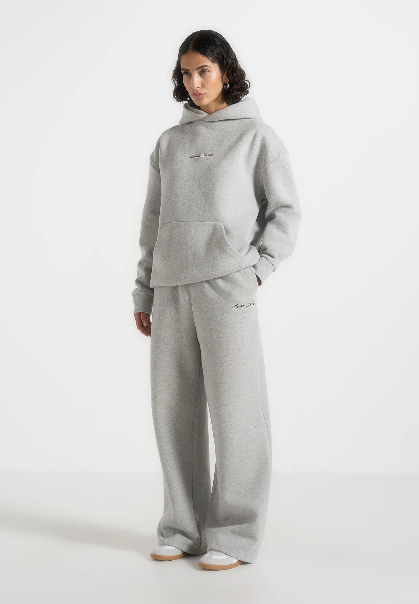 JS003 - Unisex Signature Wide Leg Joggers - Marl Grey - Image 4