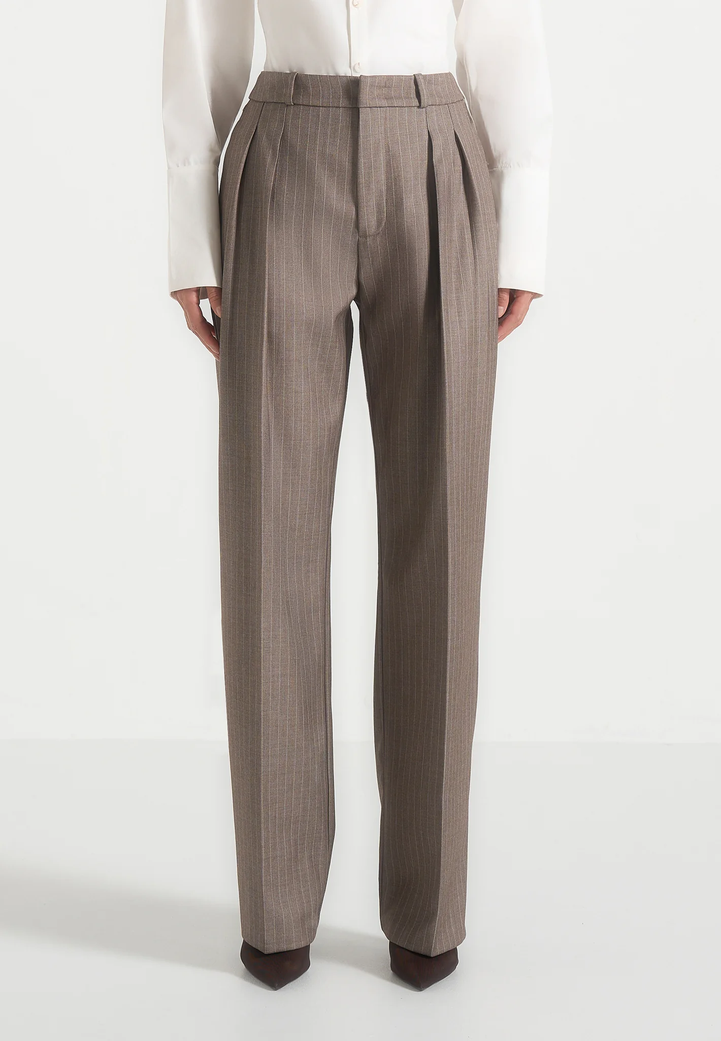 Julie - Pinstripe Tailored Trousers - Taupe - Image 3