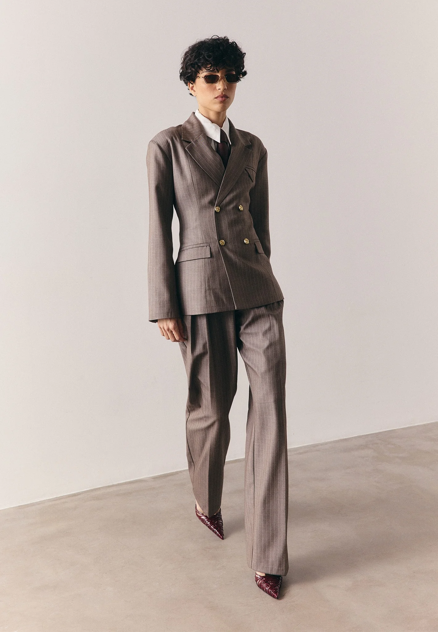 Julie - Pinstripe Tailored Trousers - Taupe - Image 7