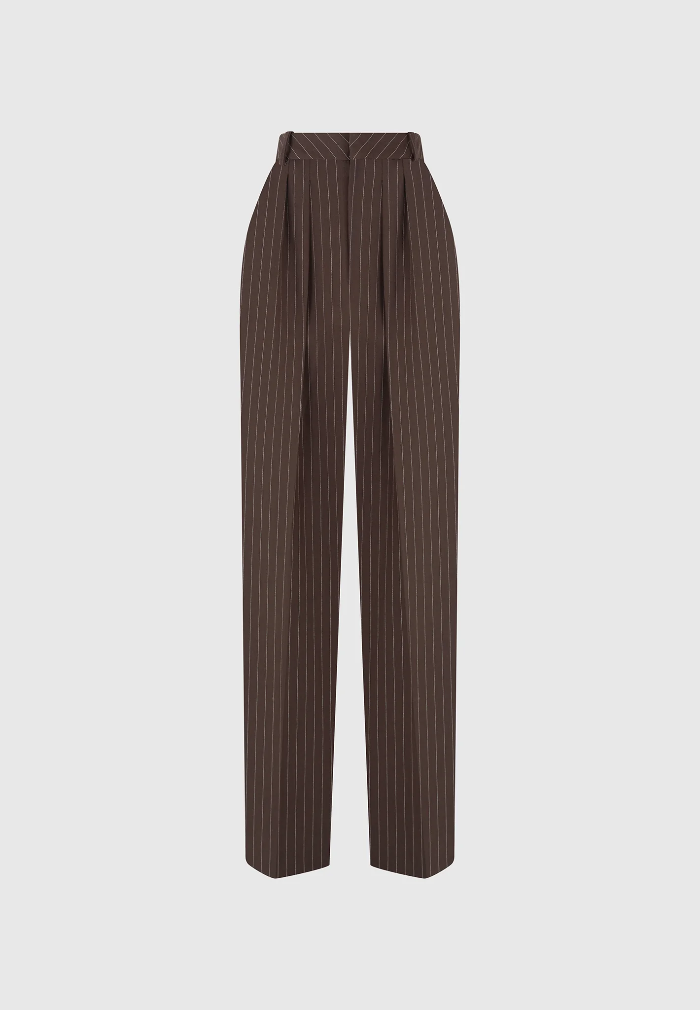 Julie - Pinstripe Twin Pleat Tailored Trousers - Brown - Image 5