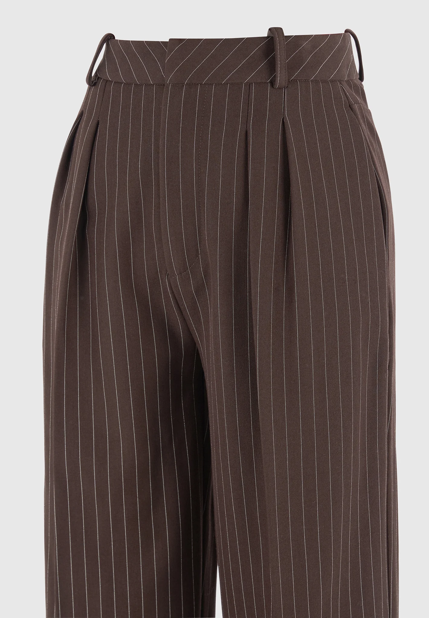 Julie - Pinstripe Twin Pleat Tailored Trousers - Brown - Image 6