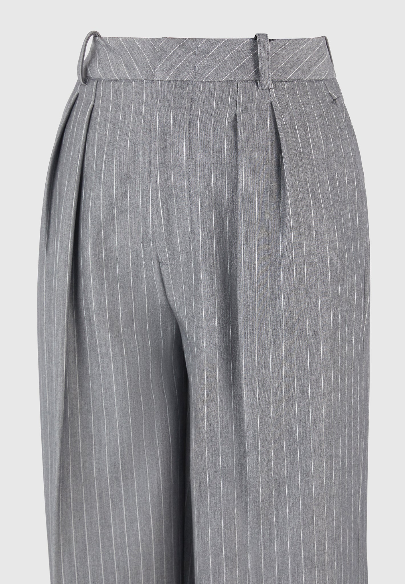 Julie - Pinstripe Twin Pleat Tailored Trousers - Grey - Image 6