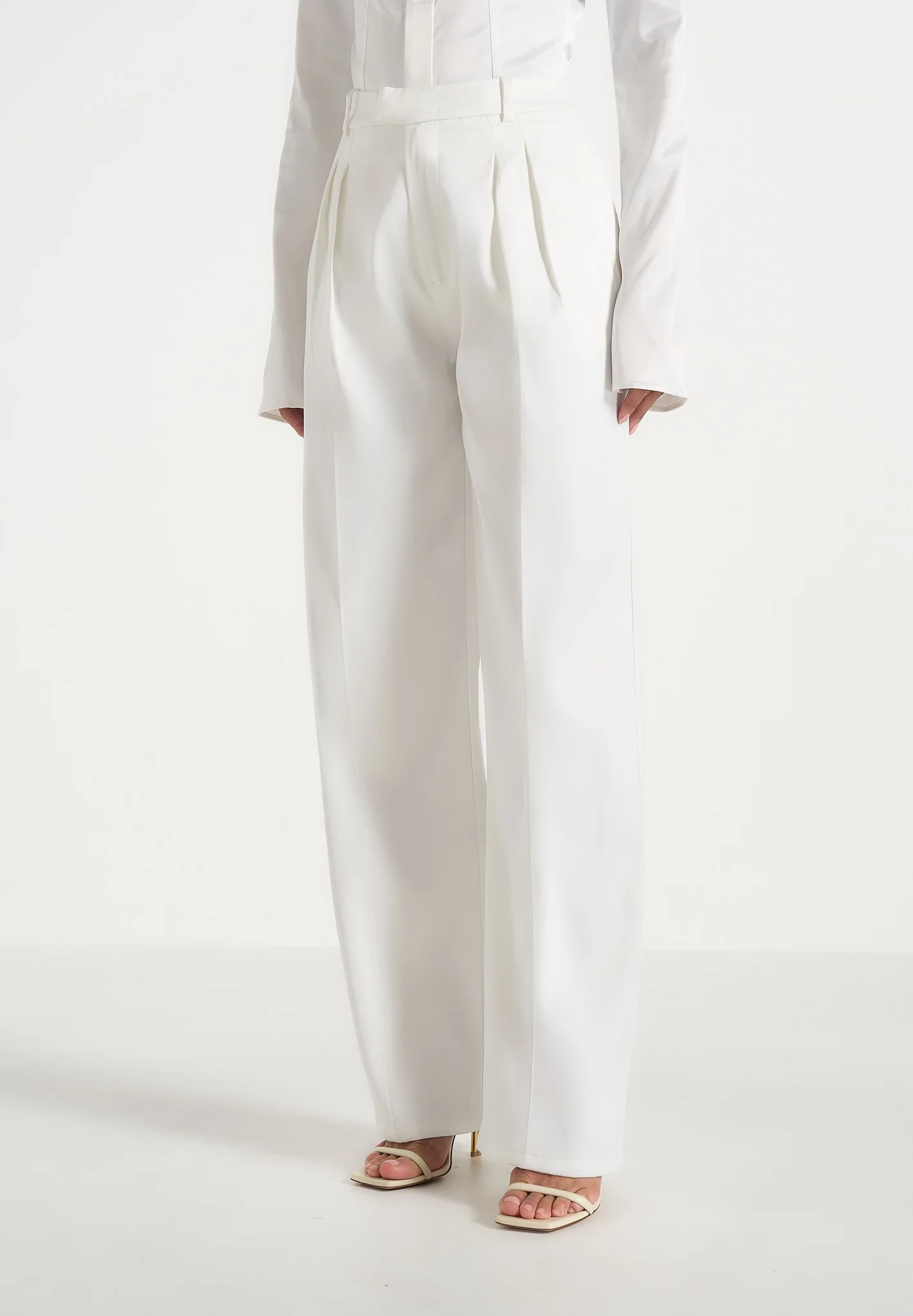 Julie - Satin Twin Pleat Trousers - White