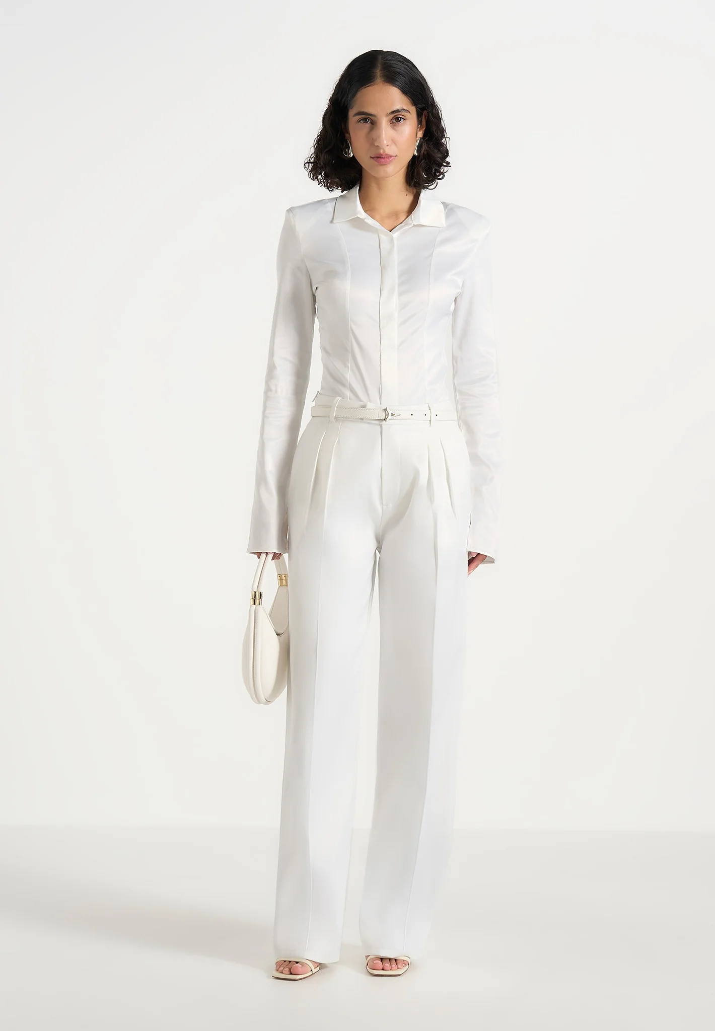 Julie - Satin Twin Pleat Trousers - White - Image 2