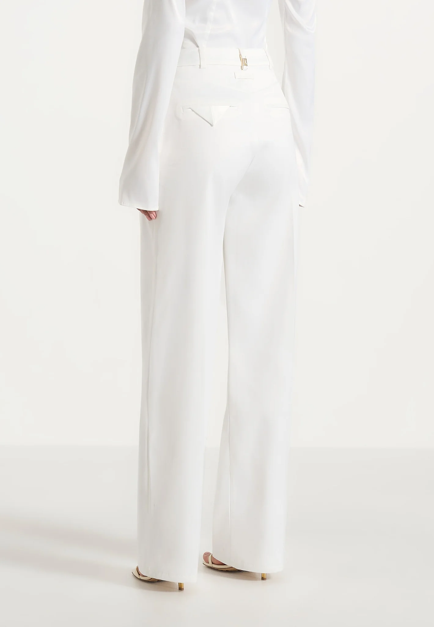 Julie - Satin Twin Pleat Trousers - White - Image 4