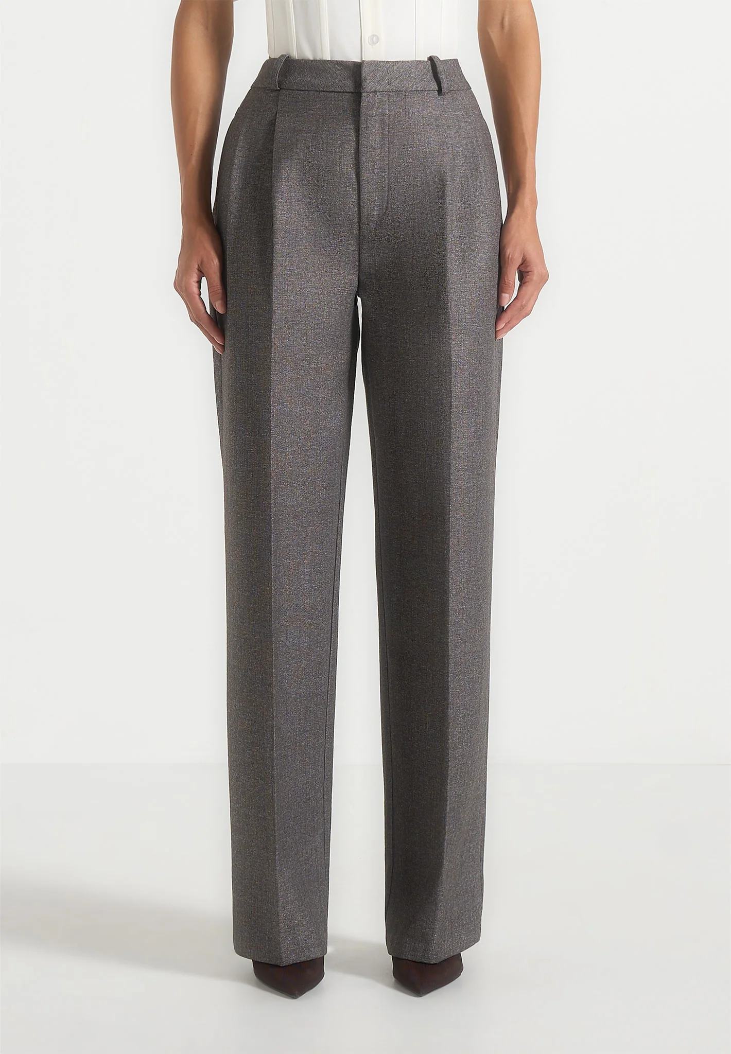Julie - Speckled Tailored Twin Pleat Trousers - Grey Speckle - Image 3
