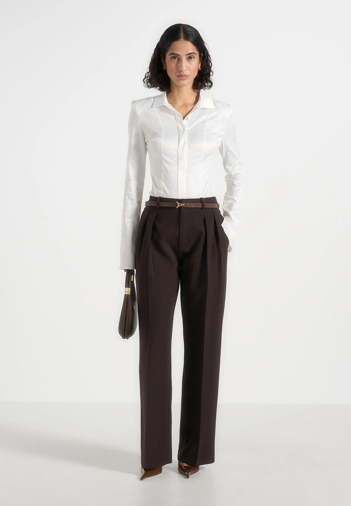 Julie - Tailored Twin Pleat Trousers - Dark Brown - Image 2
