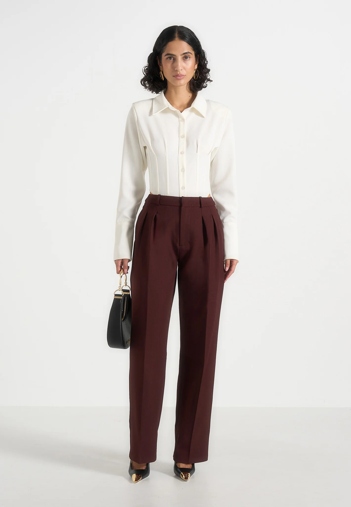 Julie - Tailored Twin Pleat Trousers - Wine Red