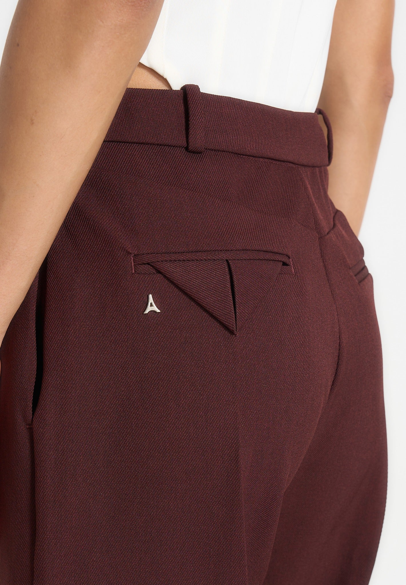 Julie - Tailored Twin Pleat Trousers - Wine Red - Image 3