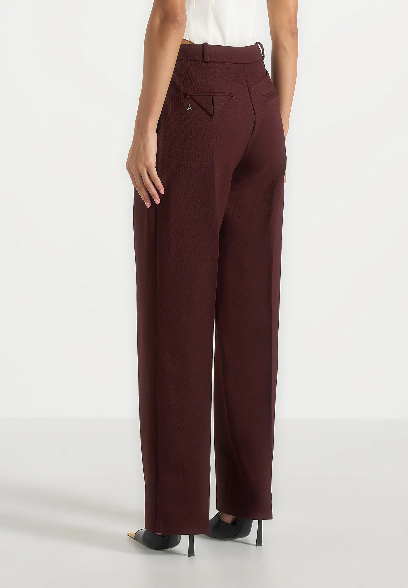 Julie - Tailored Twin Pleat Trousers - Wine Red - Image 4