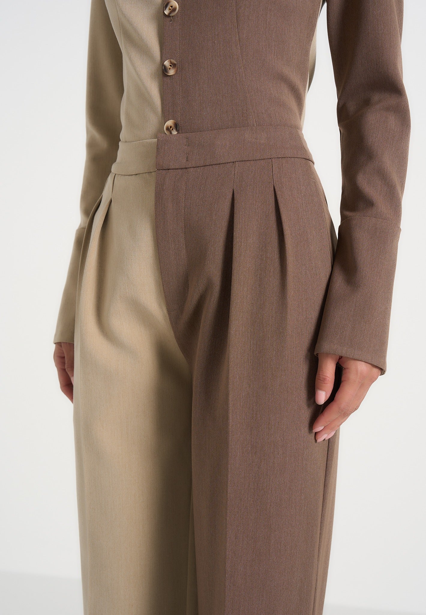 Julie - Two Tone Tailored Trousers - Taupe/Brown - Image 3
