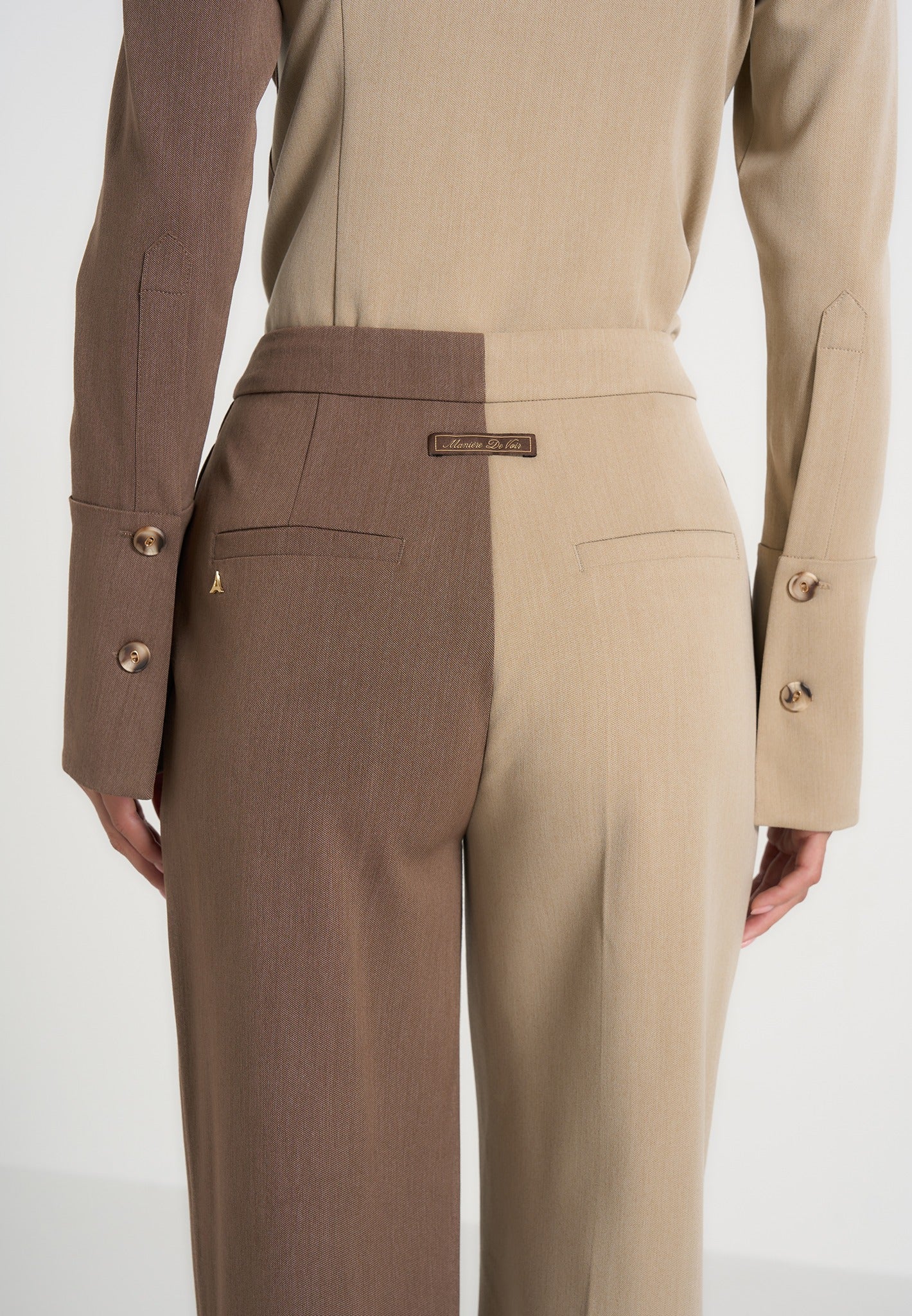 Julie - Two Tone Tailored Trousers - Taupe/Brown - Image 4