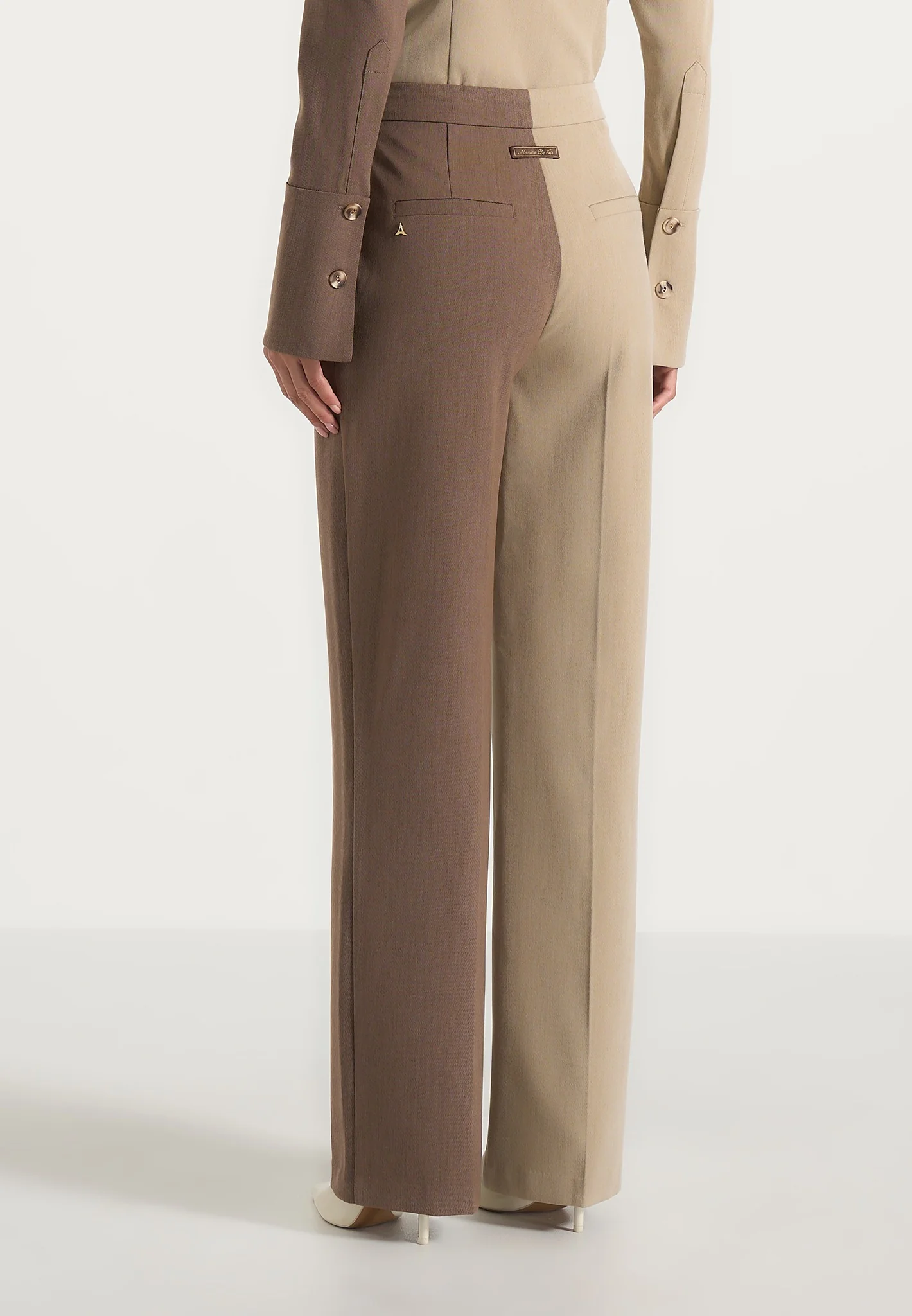 Julie - Two Tone Tailored Trousers - Taupe/Brown - Image 5