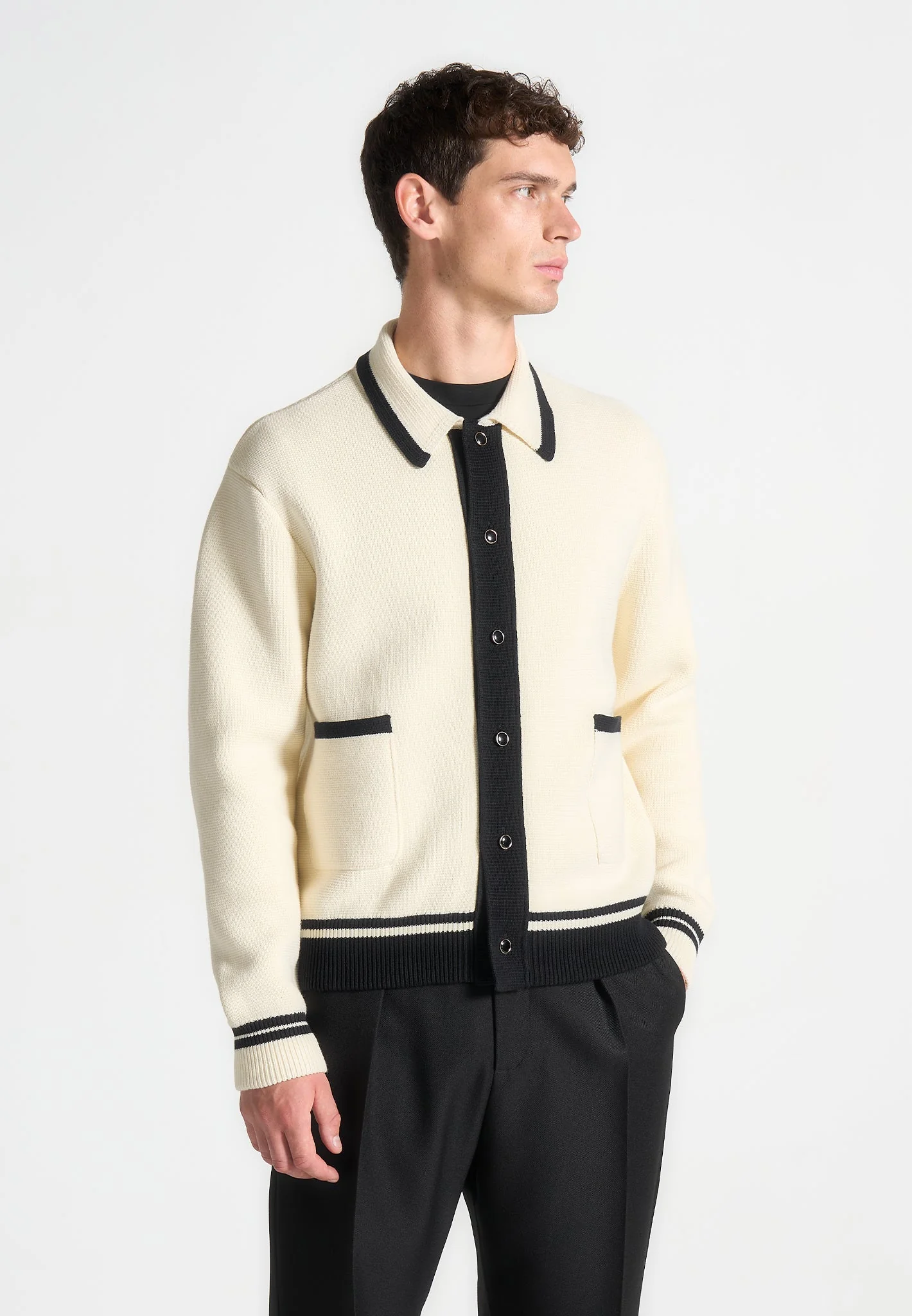 Julien - Classic Combed Cotton Knit Cardigan - Cream - Image 2