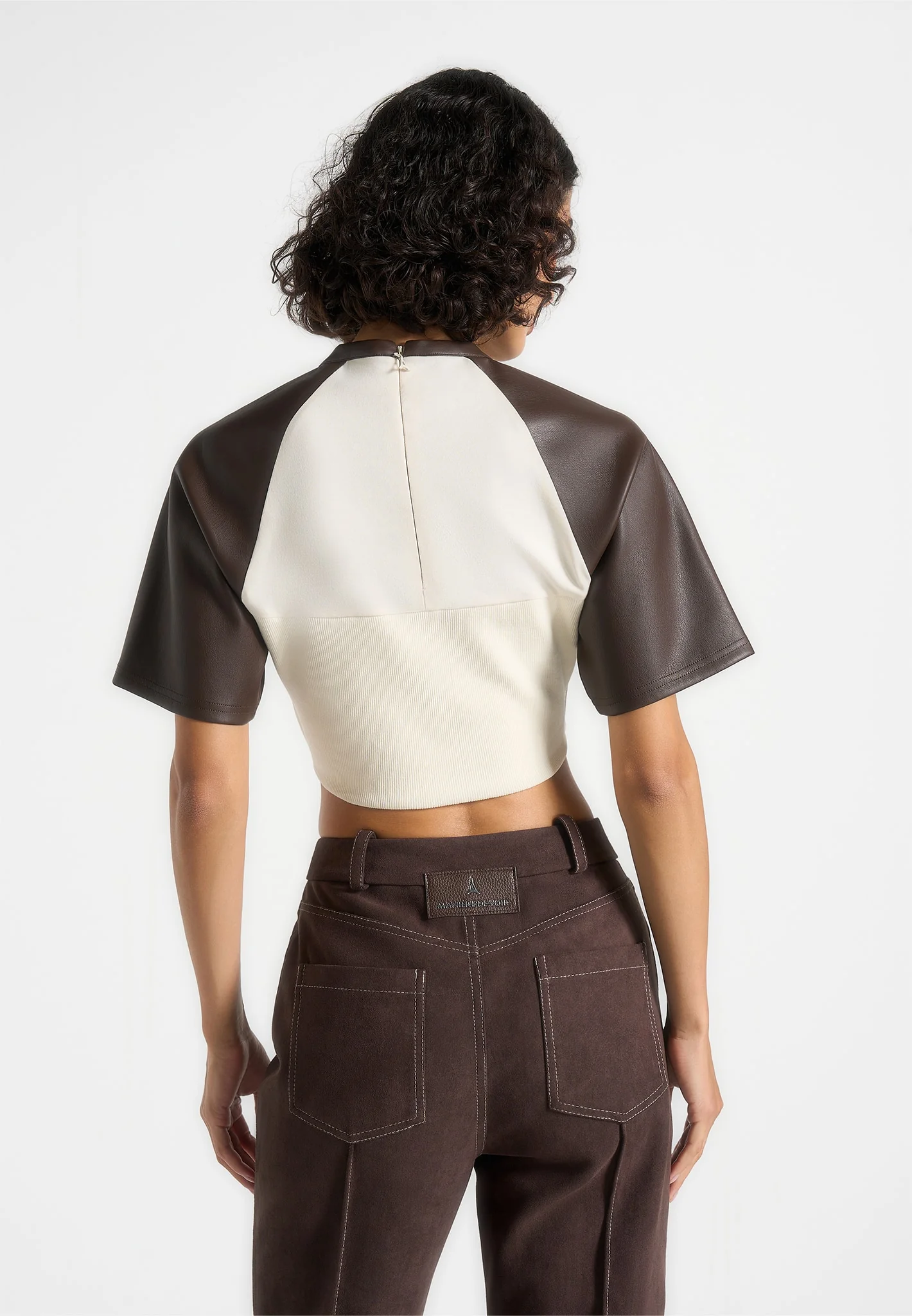 Juline - Leather Corset T-Shirt - Cream/Brown - Image 5