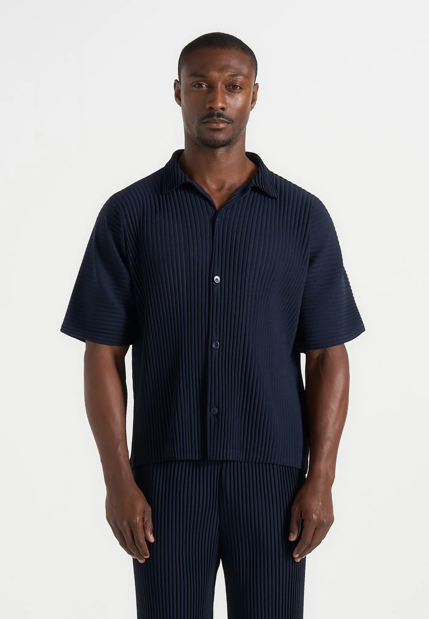 Justin - Pleated Boxy Shirt - Navy
