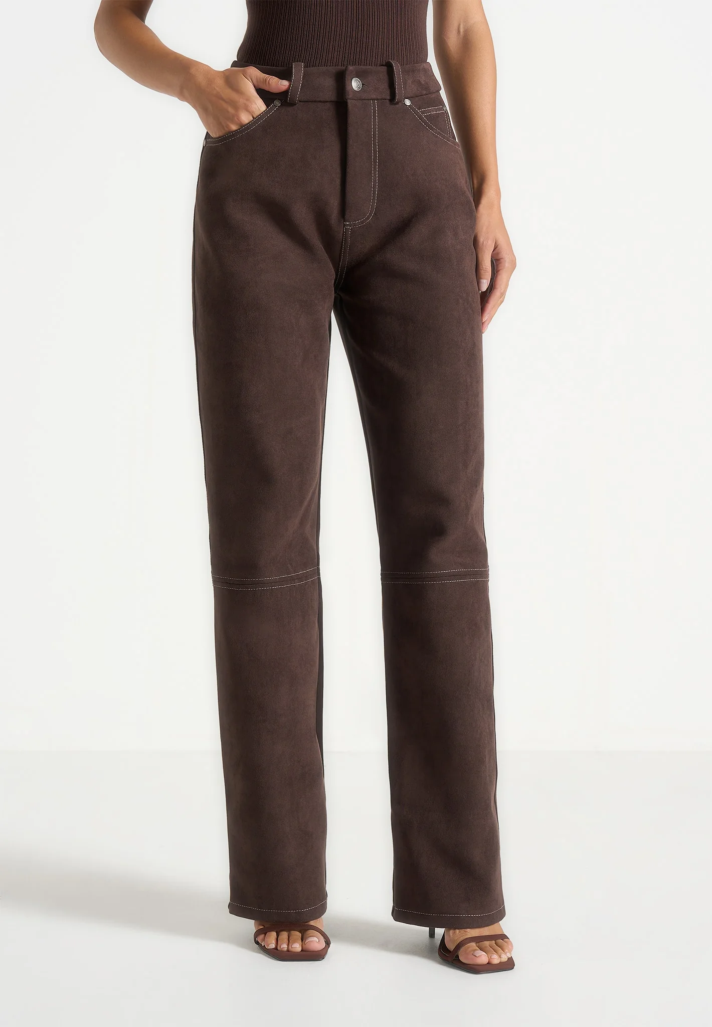 Kalie - Suede Trousers - Brown - Image 4