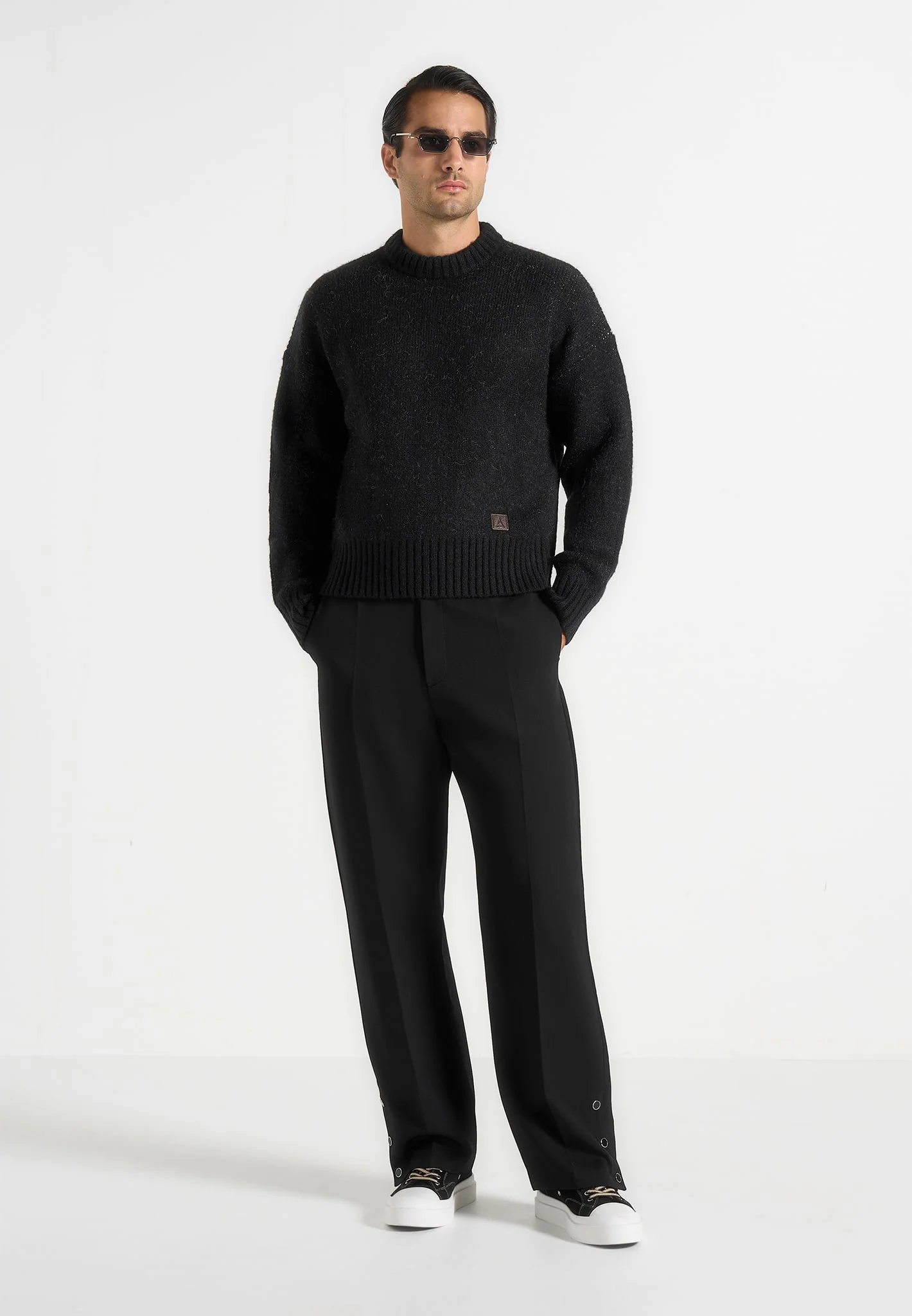Kamil - Art Slogan Brushed Wool Knit Jumper - Black - Image 2