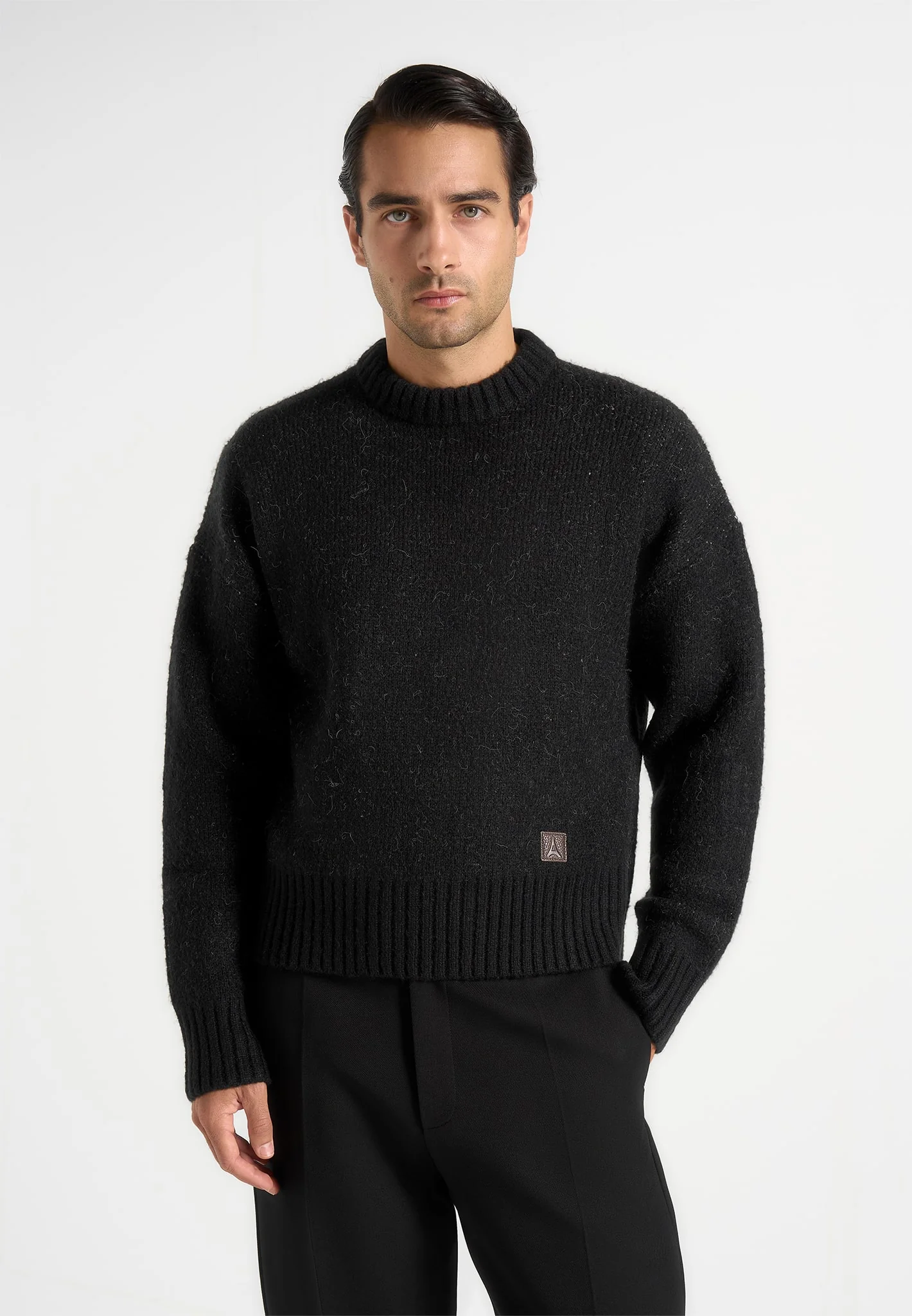 Kamil - Art Slogan Brushed Wool Knit Jumper - Black - Image 4