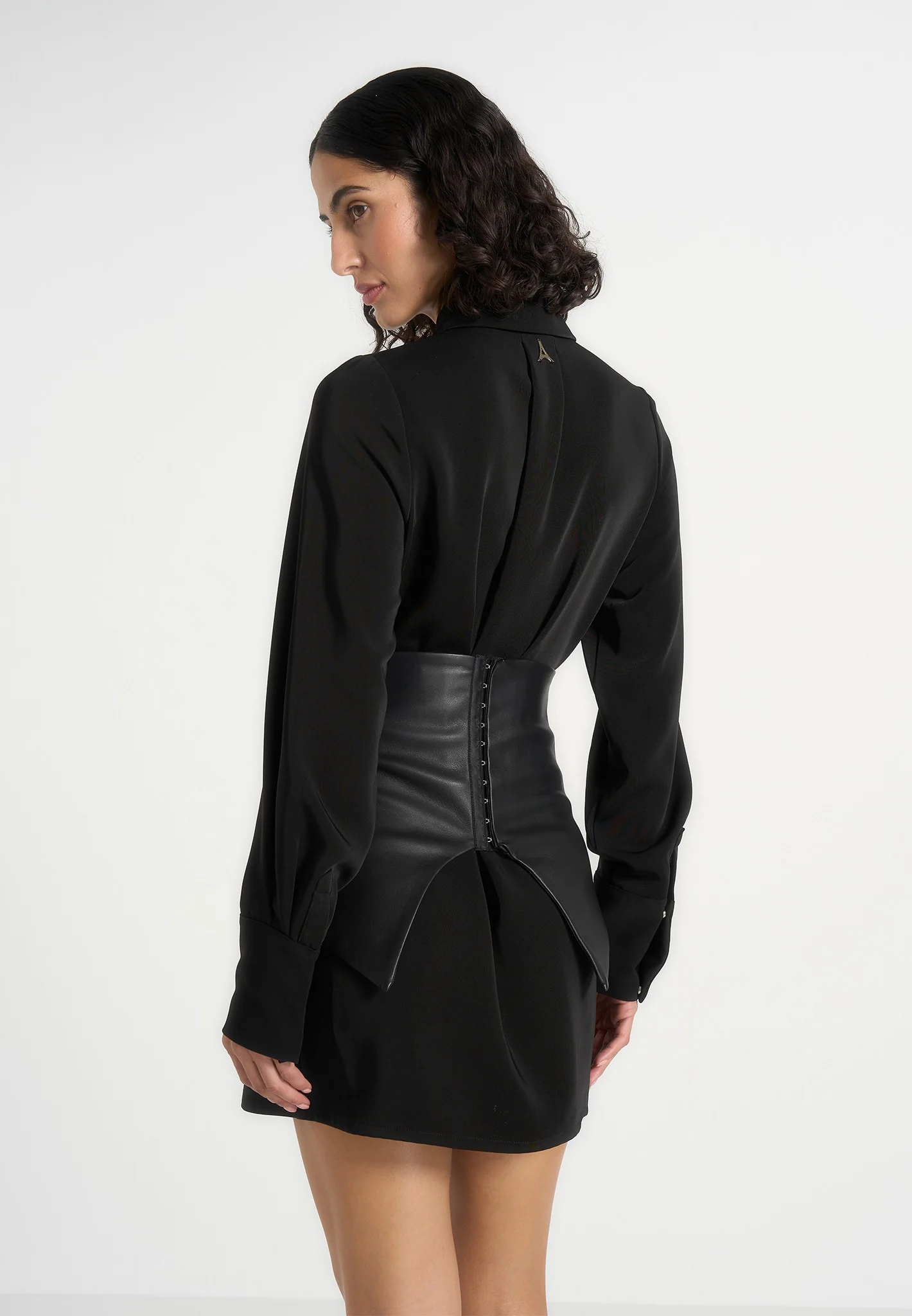 Keira - Corset Overlay Shirt Mini Dress - Black - Image 4