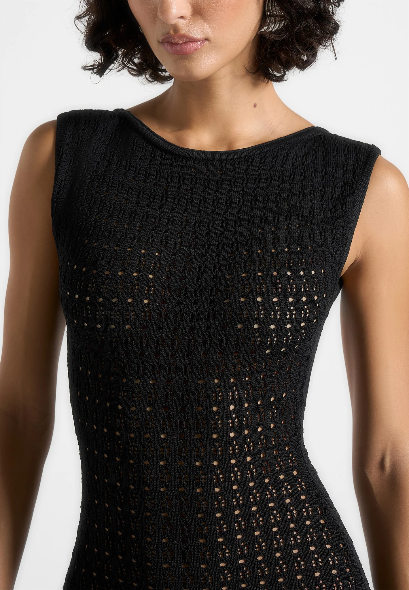 Keyla - Pointelle Mini Dress With Belt - Black - Image 5