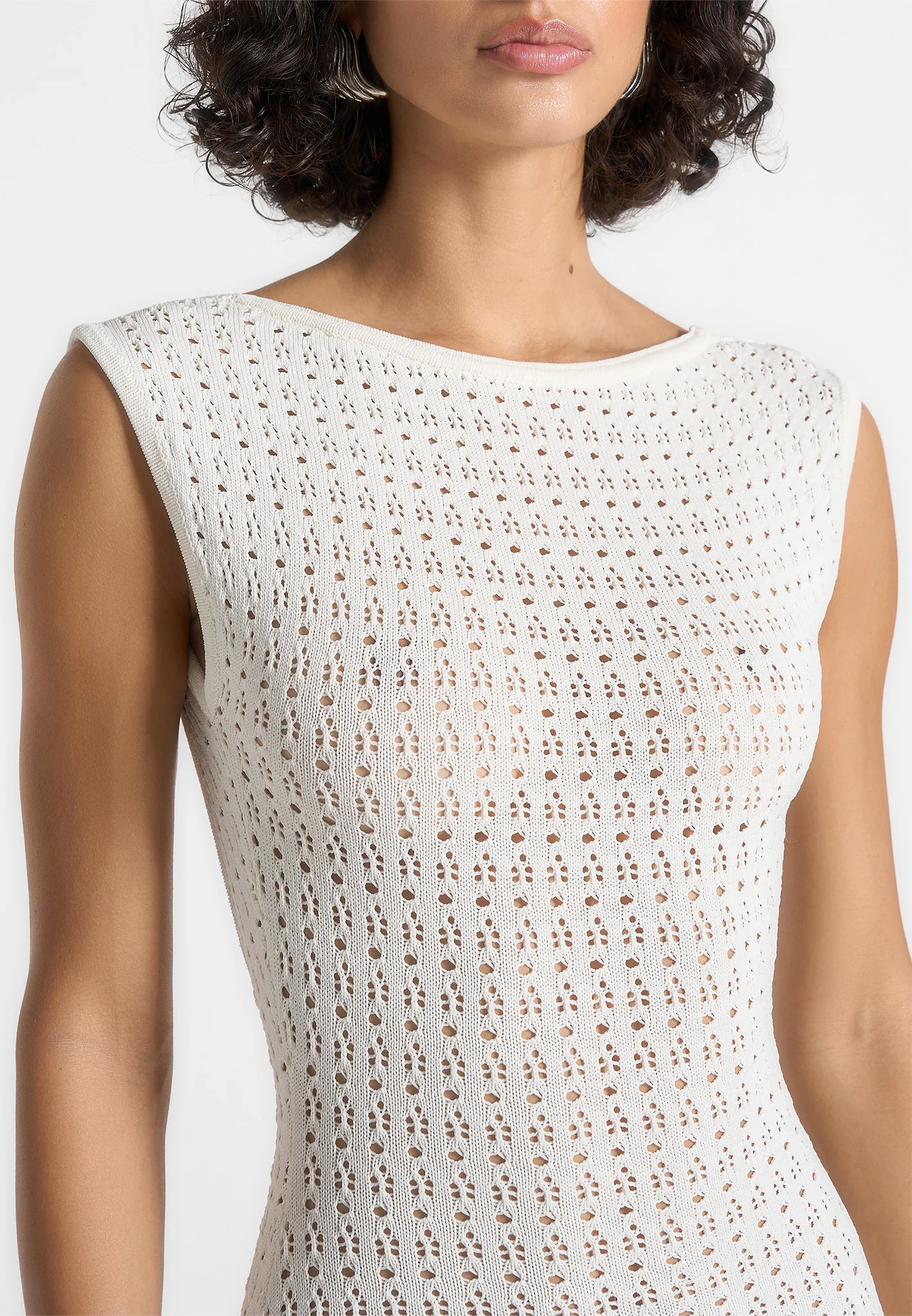 Keyla - Pointelle Mini Dress With Belt - Cream - Image 5