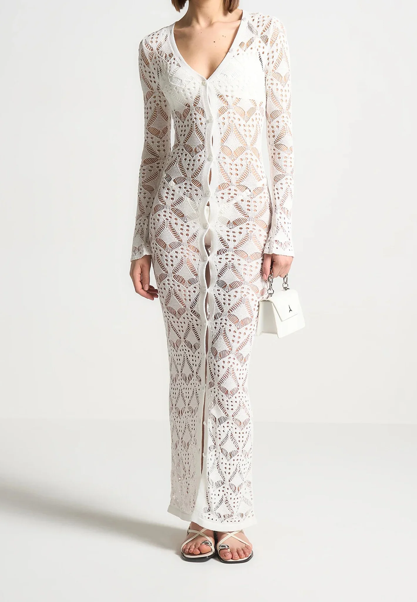 Knit Longline Cover Up Cardigan - Off White