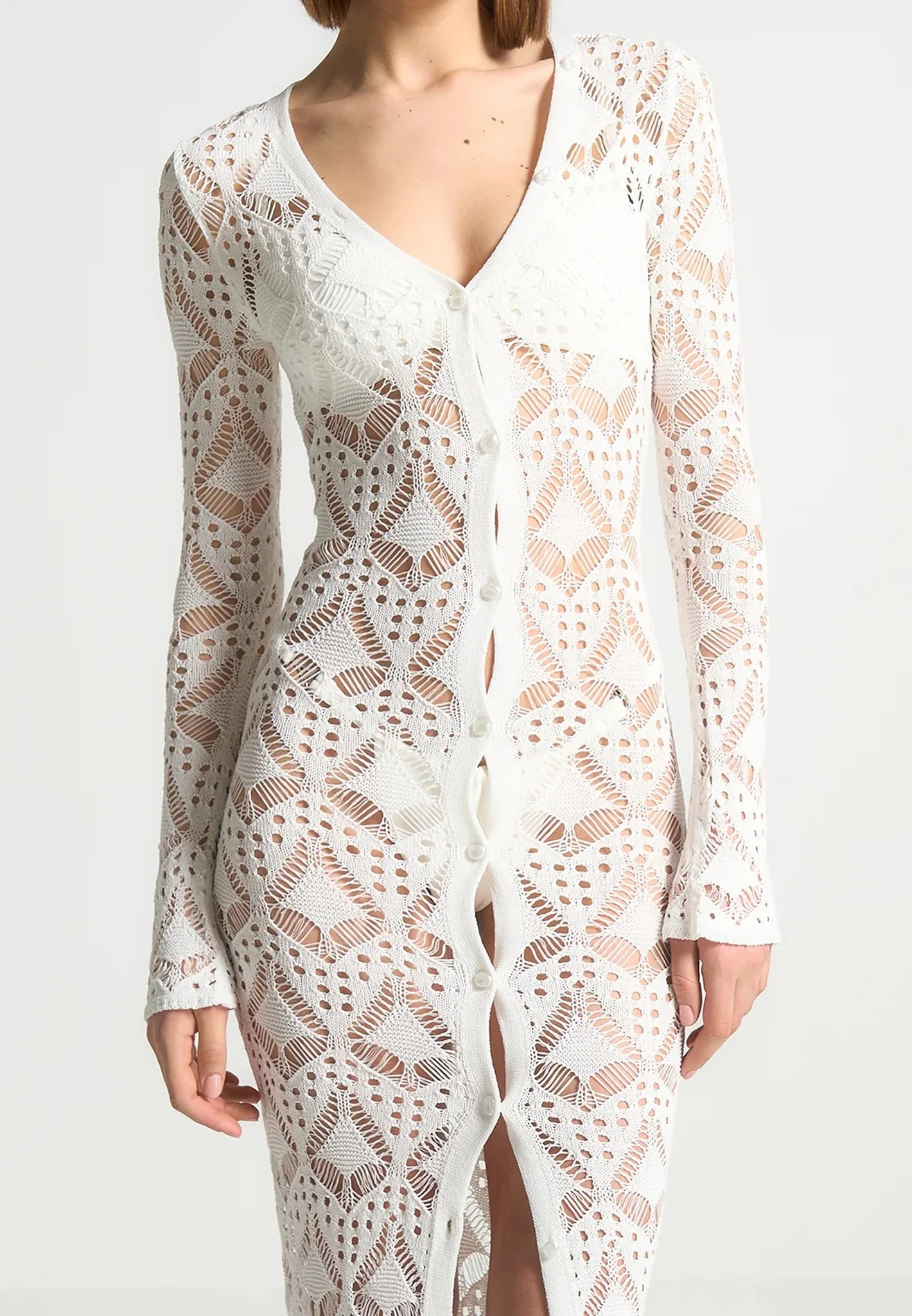 Knit Longline Cover Up Cardigan - Off White - Image 2