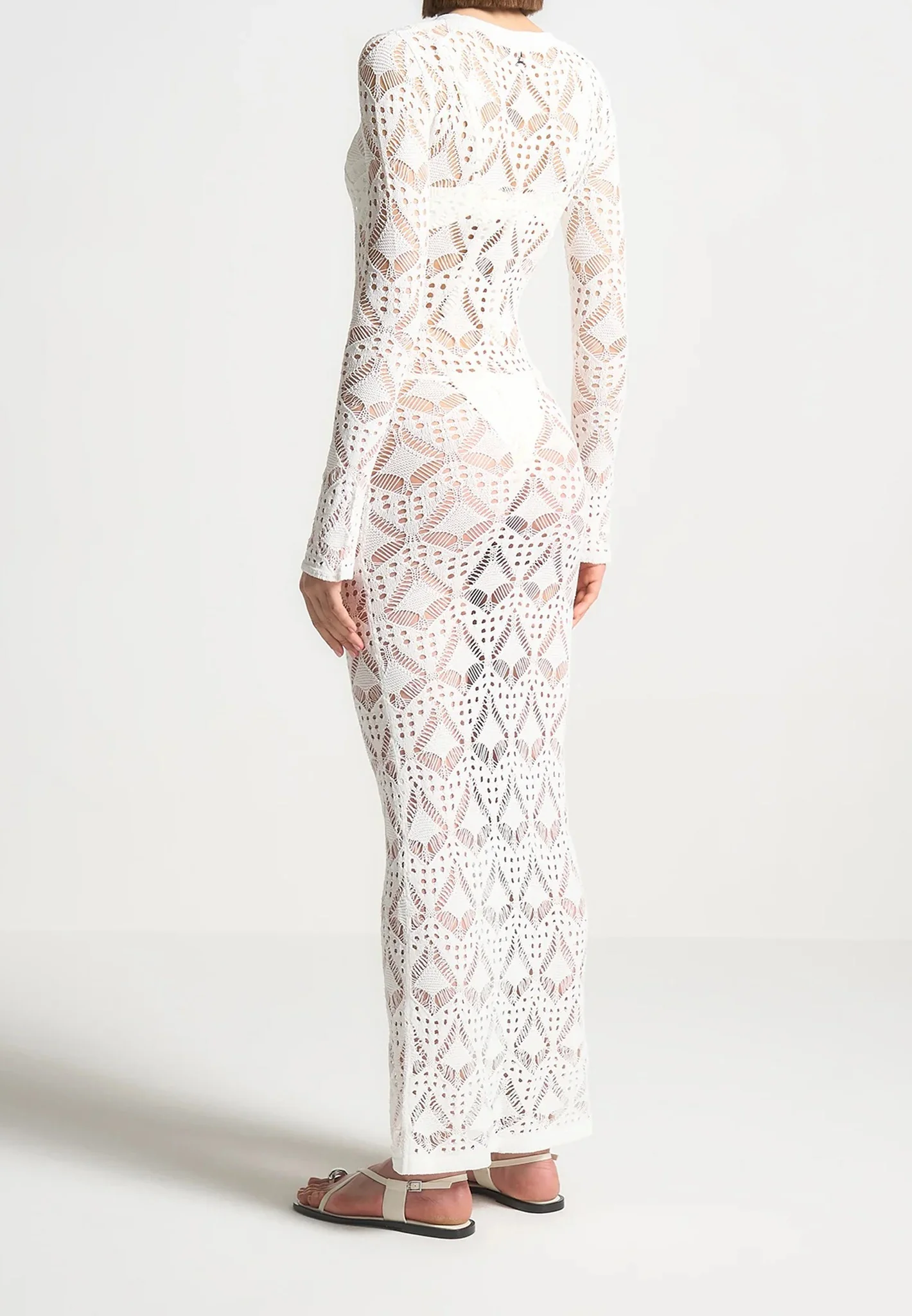 Knit Longline Cover Up Cardigan - Off White - Image 5
