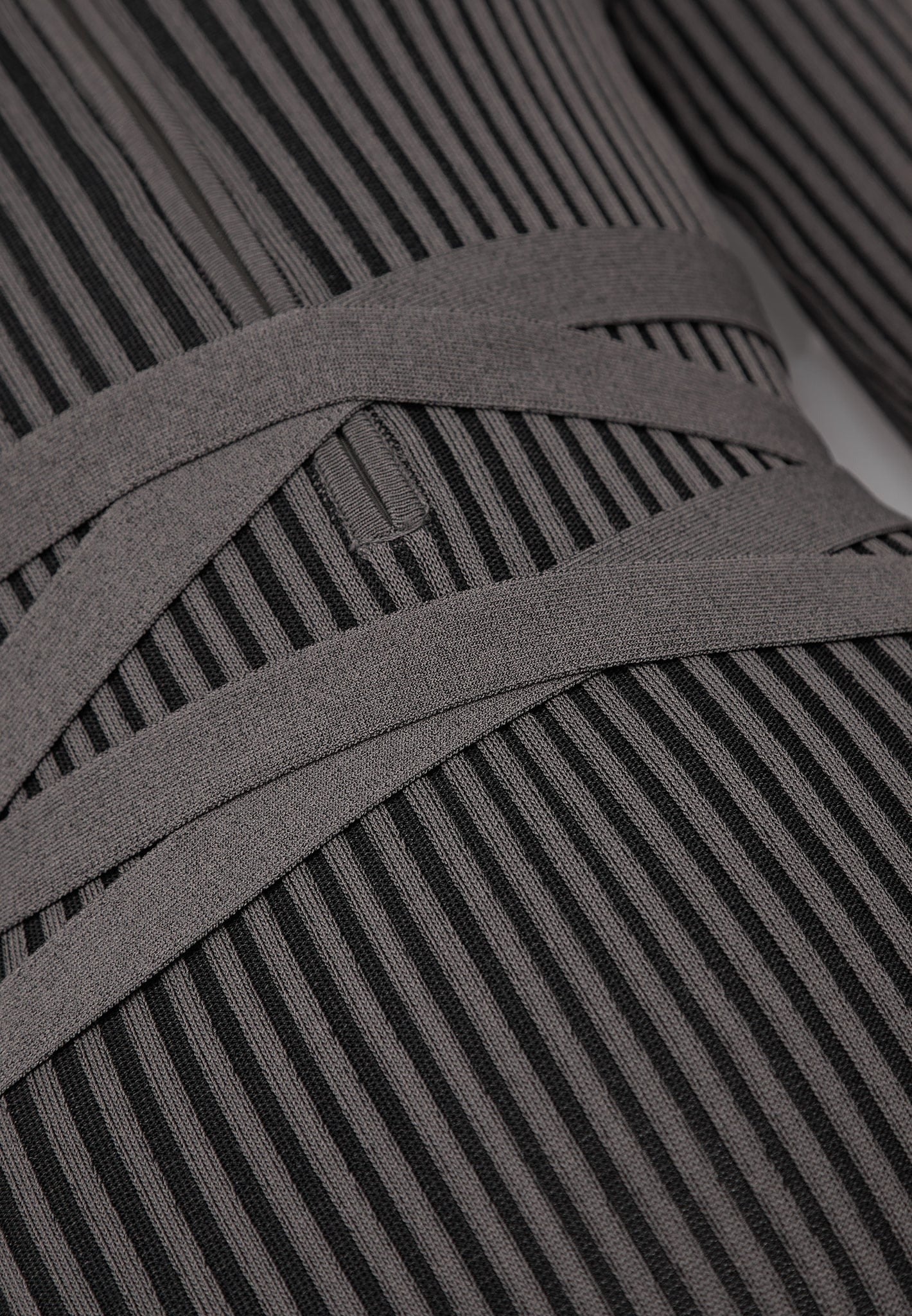Knitted Two Tone Jumpsuit with Belt - Grey/Black - Image 6
