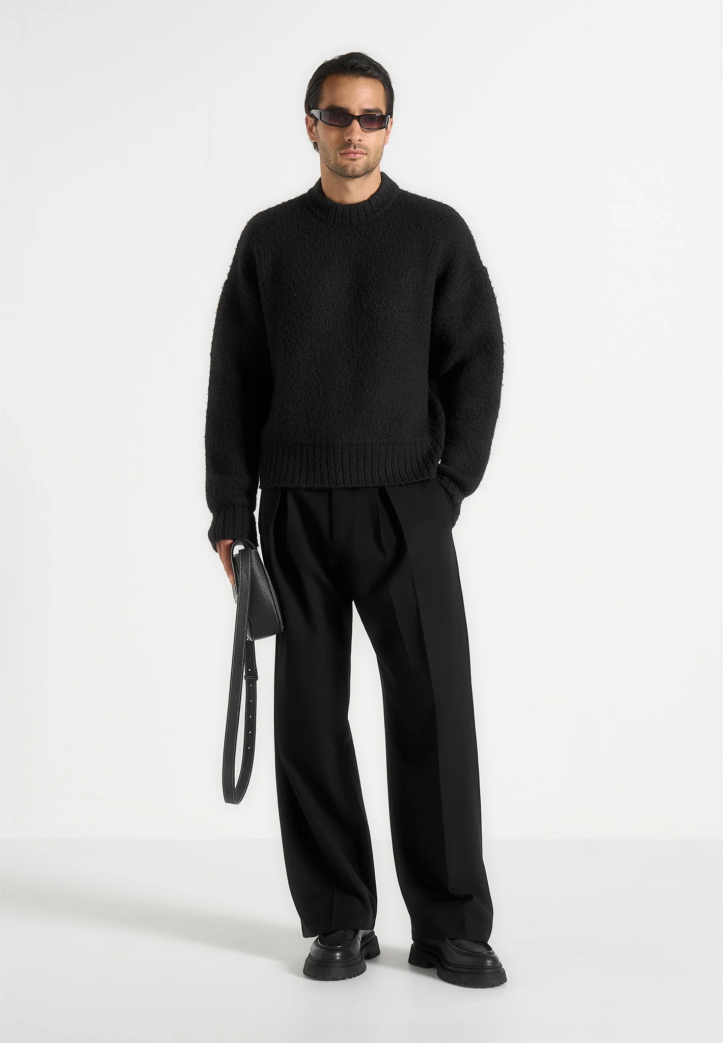 KW001 - Brushed Wool Knit Jumper - Black - Image 2
