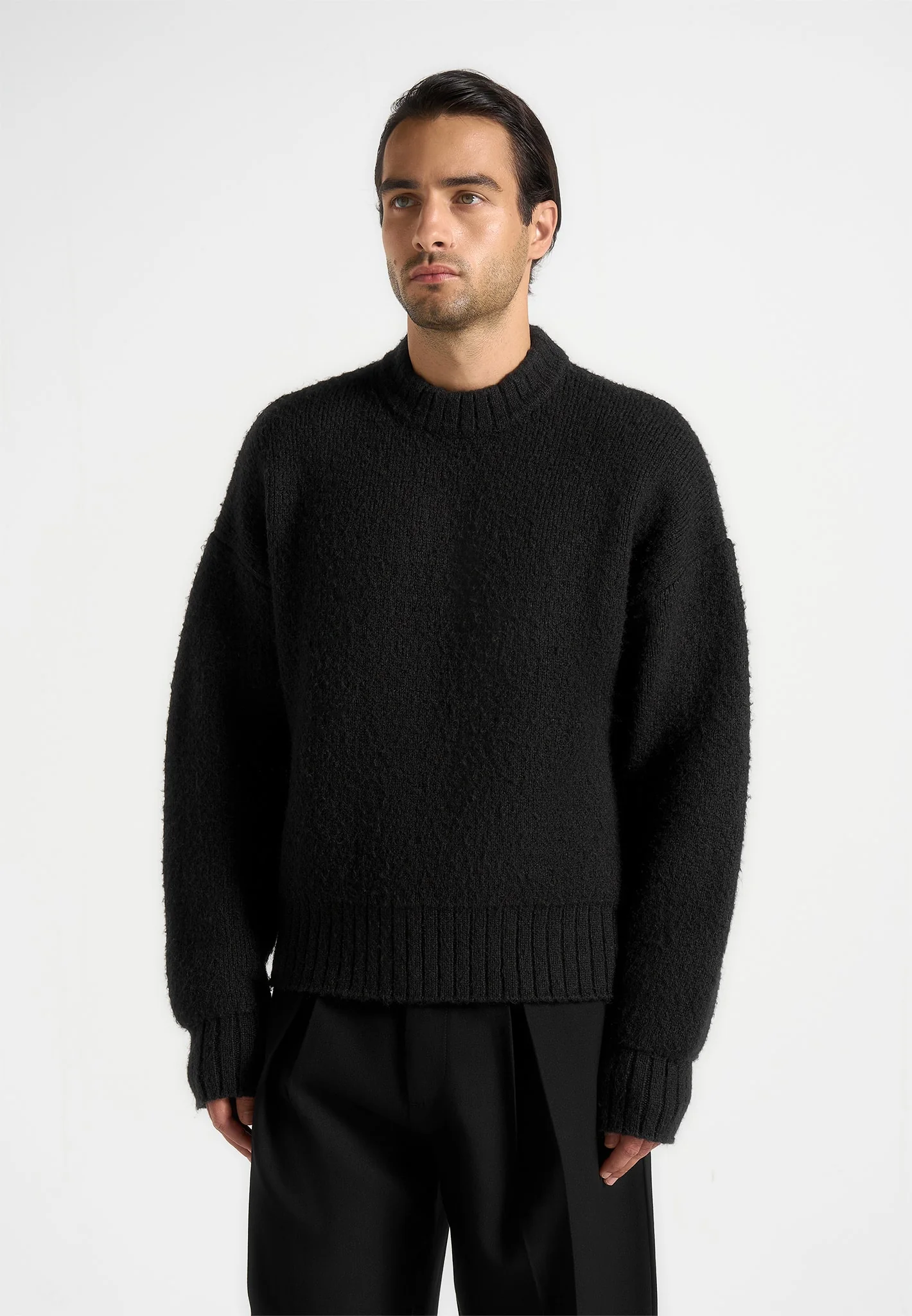 KW001 - Brushed Wool Knit Jumper - Black - Image 4