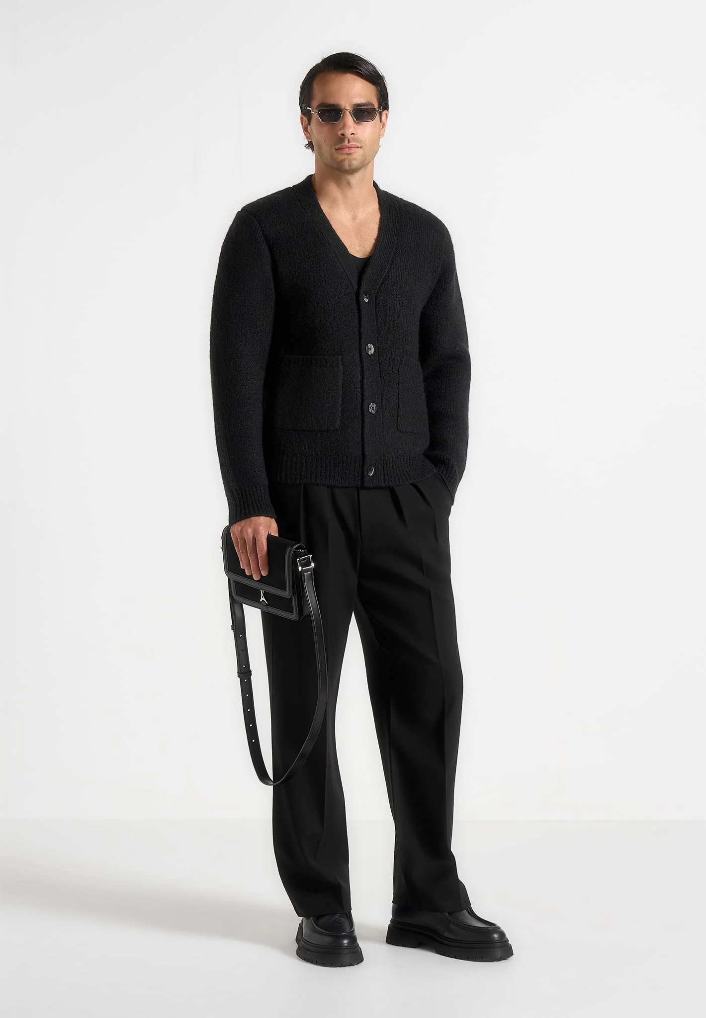 KW002 - Wool Knit Cardigan - Black - Image 2