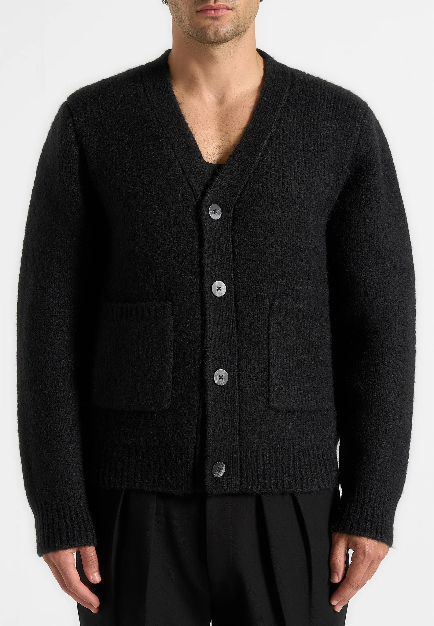 KW002 - Wool Knit Cardigan - Black - Image 3