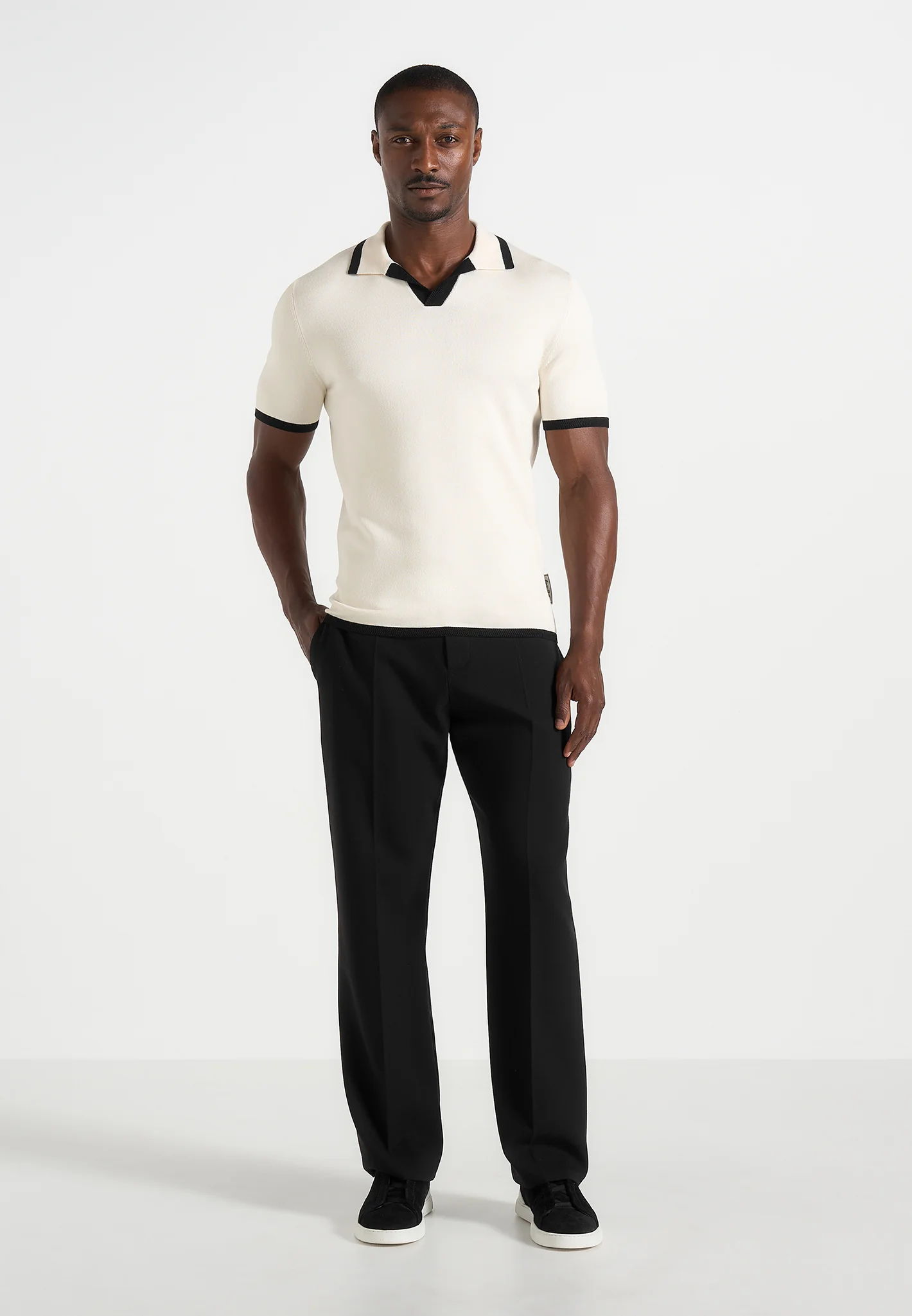 Lambert - Contrast Detail Knit Polo Shirt - Cream - Image 2