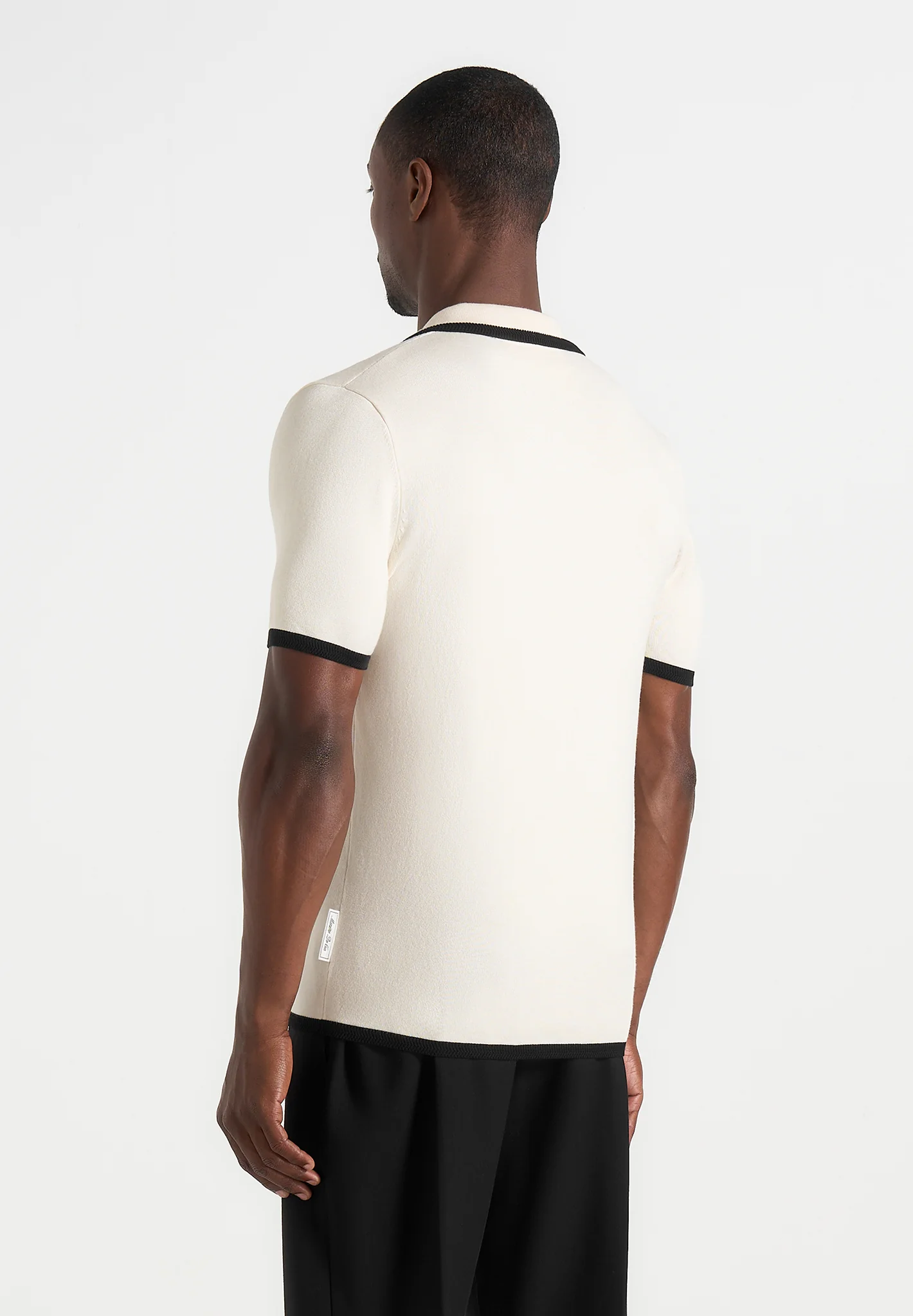 Lambert - Contrast Detail Knit Polo Shirt - Cream - Image 4