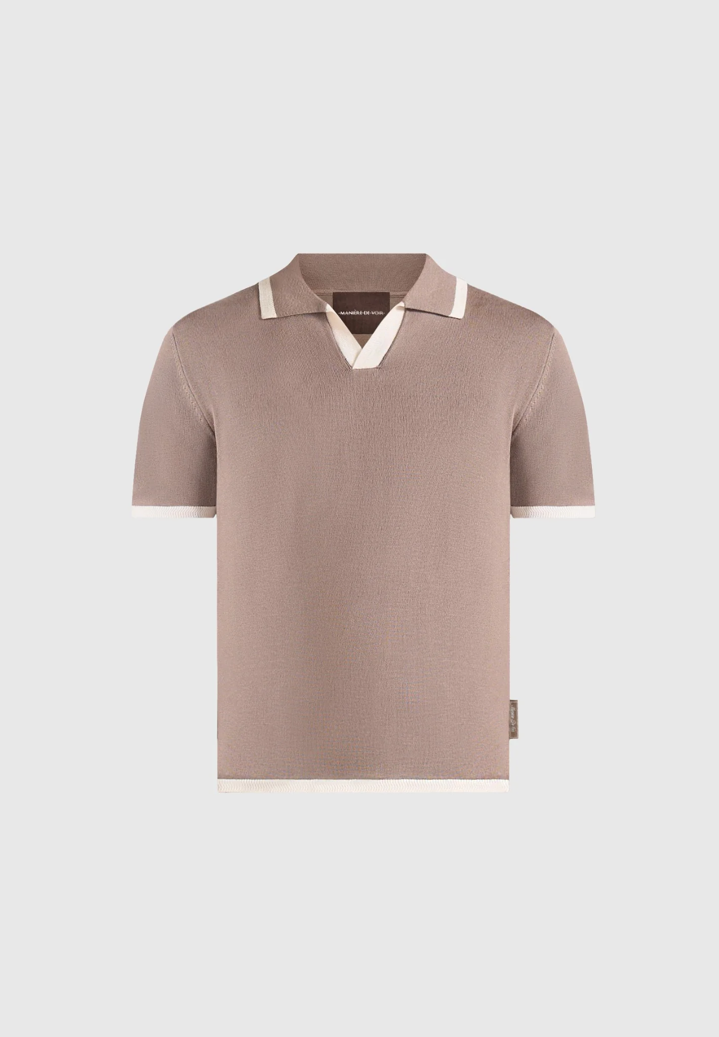 Lambert - Contrast Detail Knit Polo Shirt - Mushroom - Image 6
