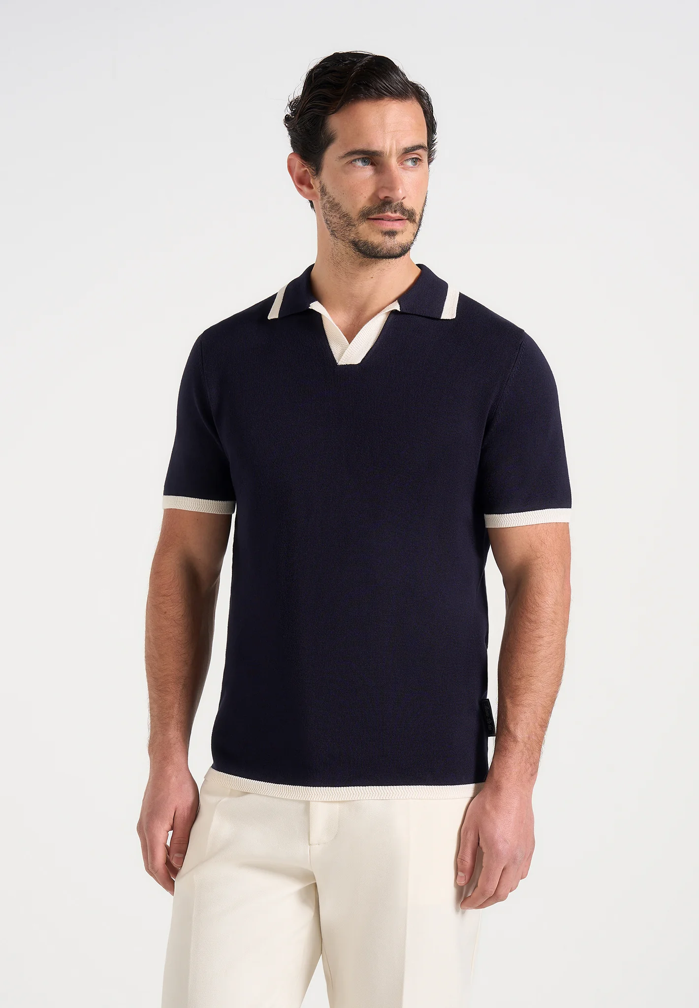 Lambert - Contrast Detail Knit Polo Shirt - Navy