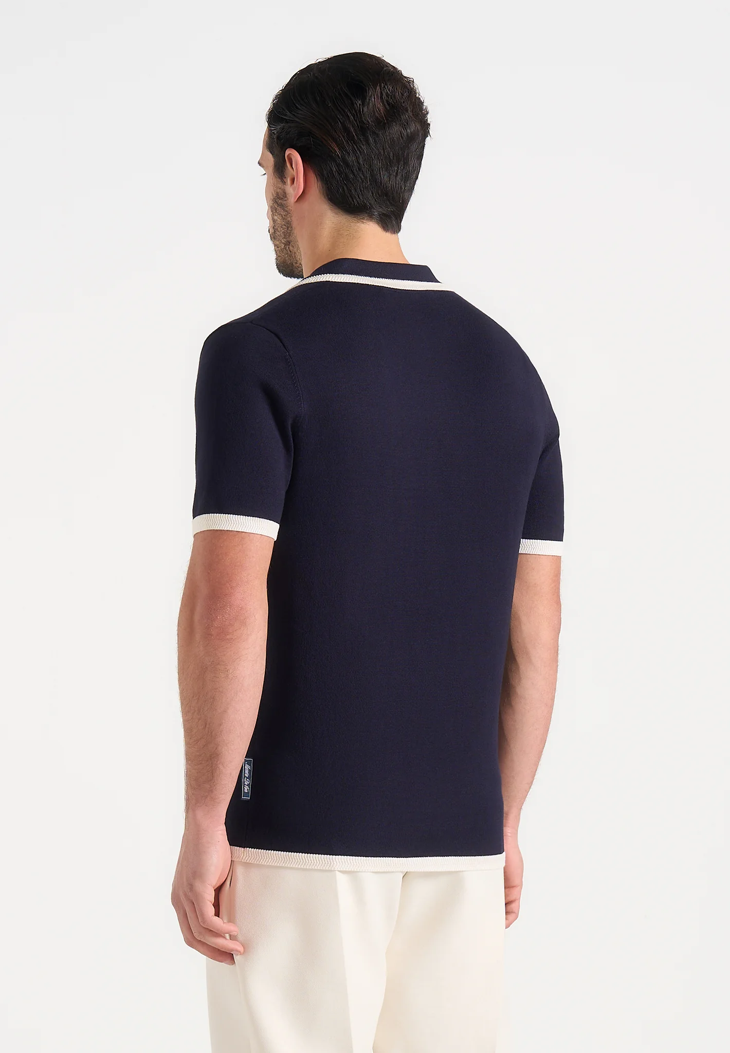 Lambert - Contrast Detail Knit Polo Shirt - Navy - Image 4
