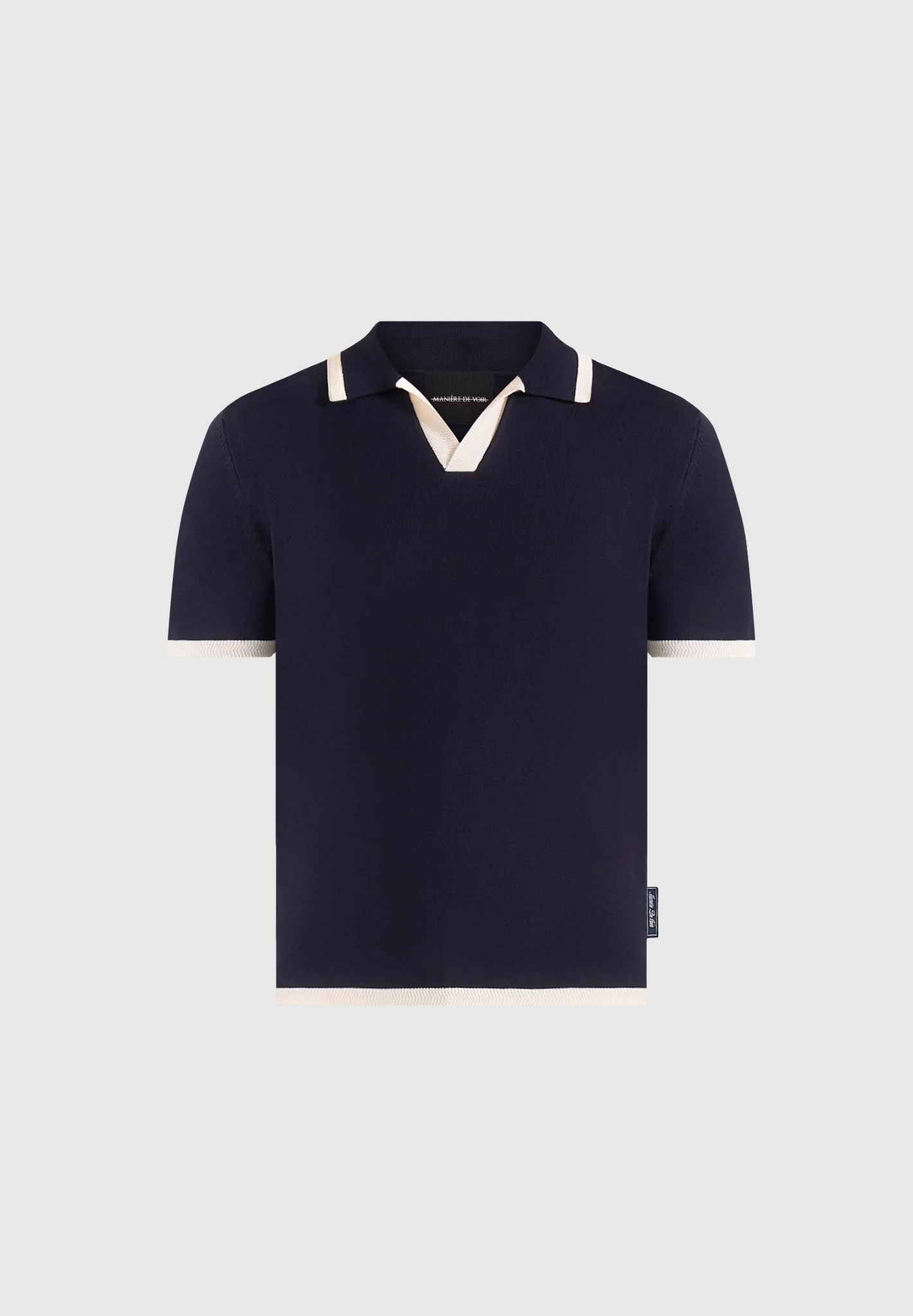 Lambert - Contrast Detail Knit Polo Shirt - Navy - Image 6