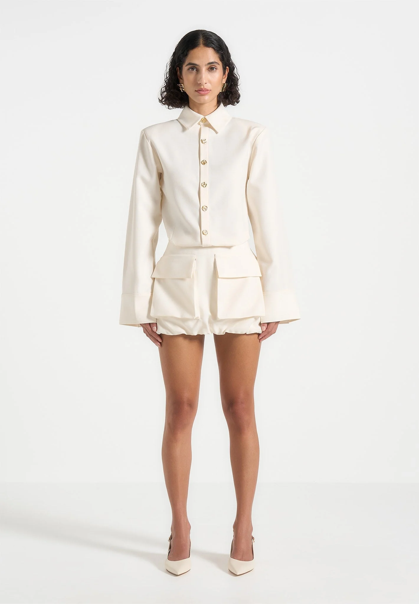 Laure - Cargo Shirt Mini Dress - Cream - Image 6