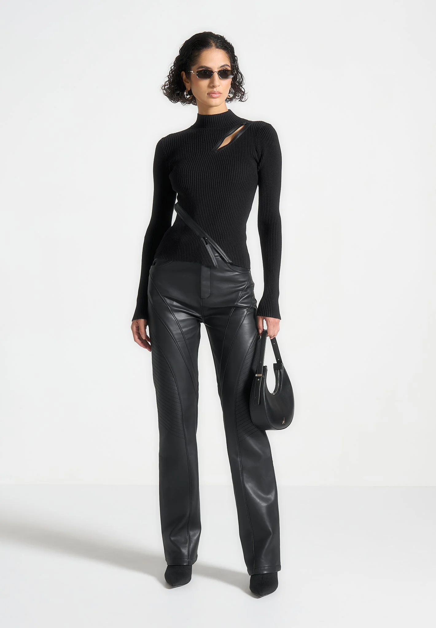 Leather Biker Trousers - Black - Image 2