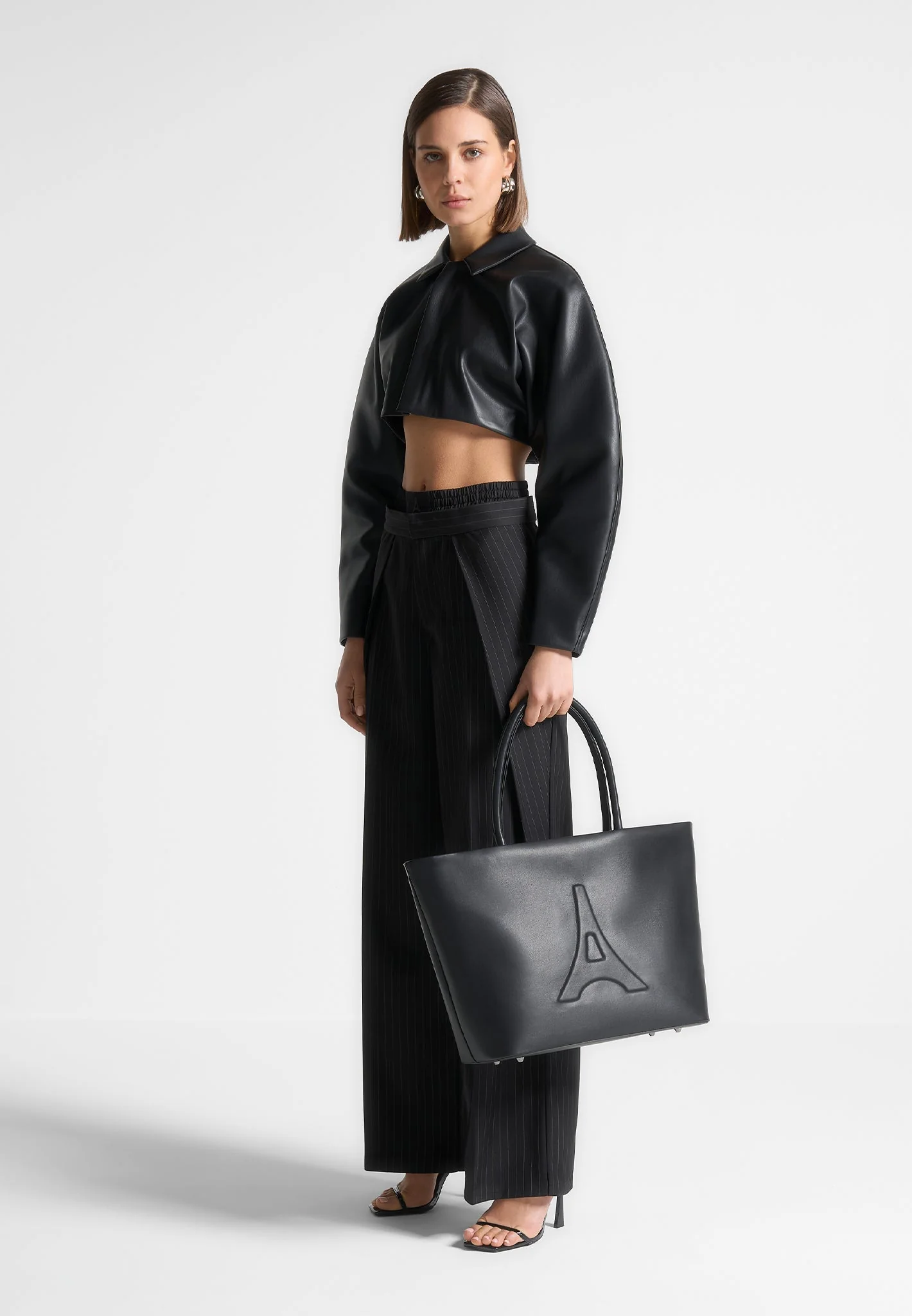 Leather Eiffel Tote Bag - Black - Image 2